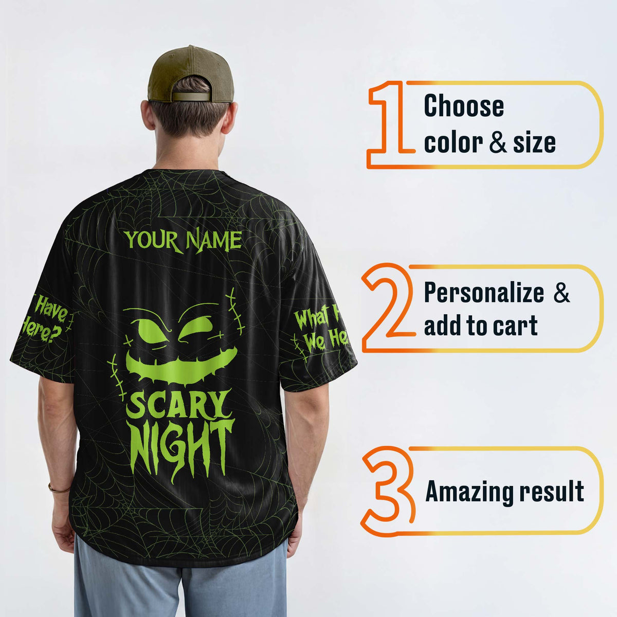 Custom Halloween Baseball Jersey - Horror Movie Design Scary Night - Add Your Name