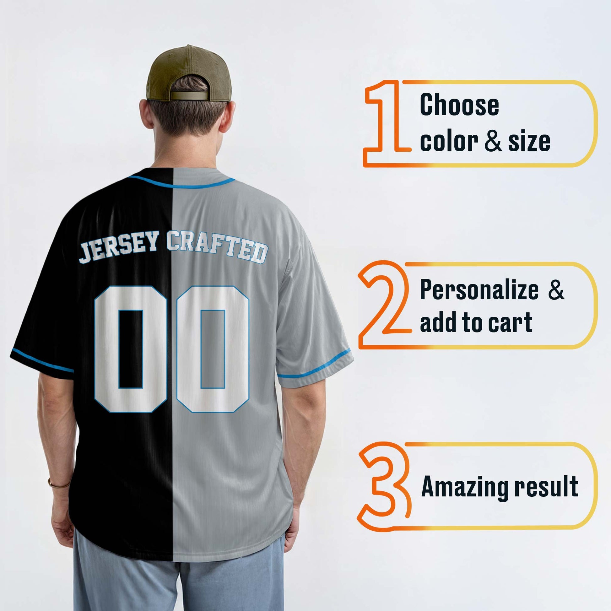 Custom Split Baseball Jersey Silver and Black with Blue Piping - Design Your Own