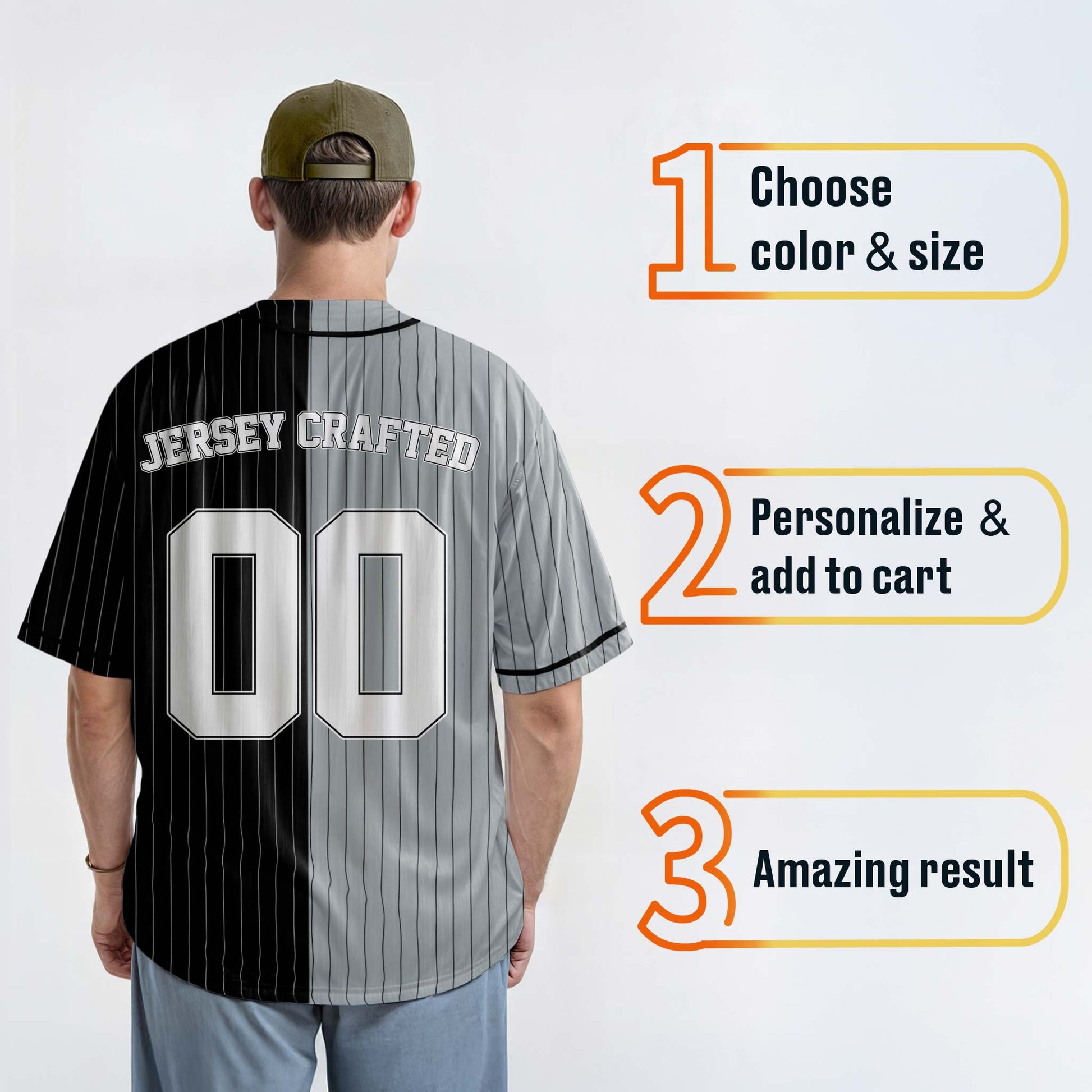 Custom Pinstripe Split Baseball Jersey Silver and Black with Piping - Design Your Own