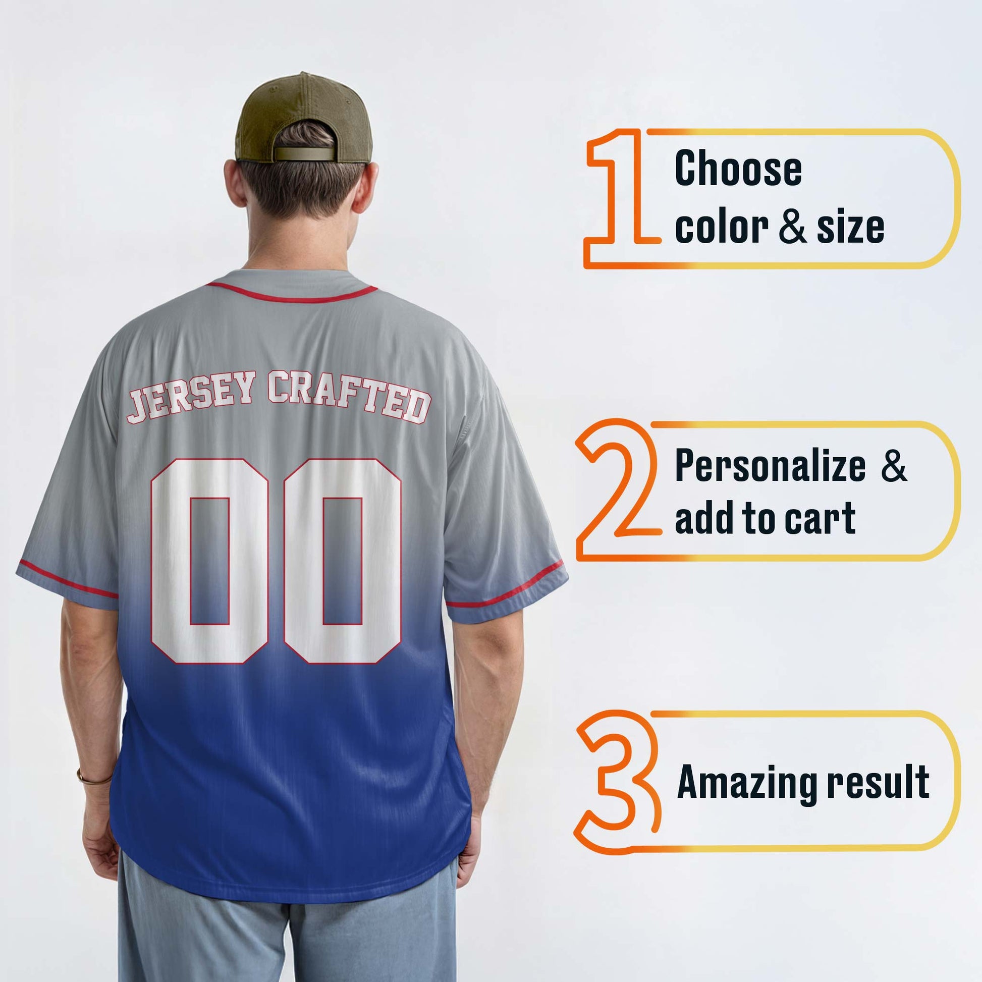 Custom Gradient Baseball Jersey Silver and Cobalt With Piping - Design Your Own