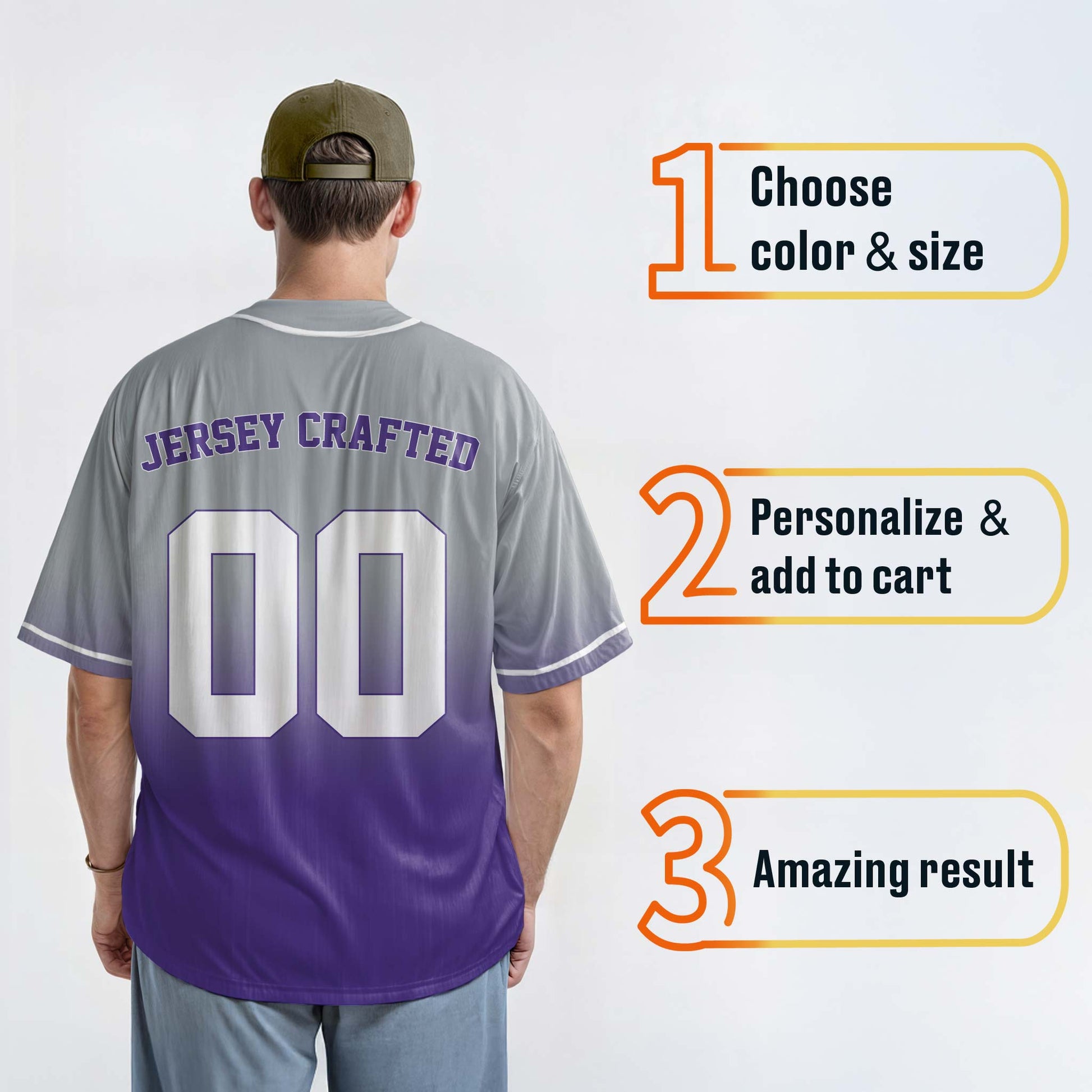 Custom Gradient Baseball Jersey Silver and Purple With Piping - Design Your Own