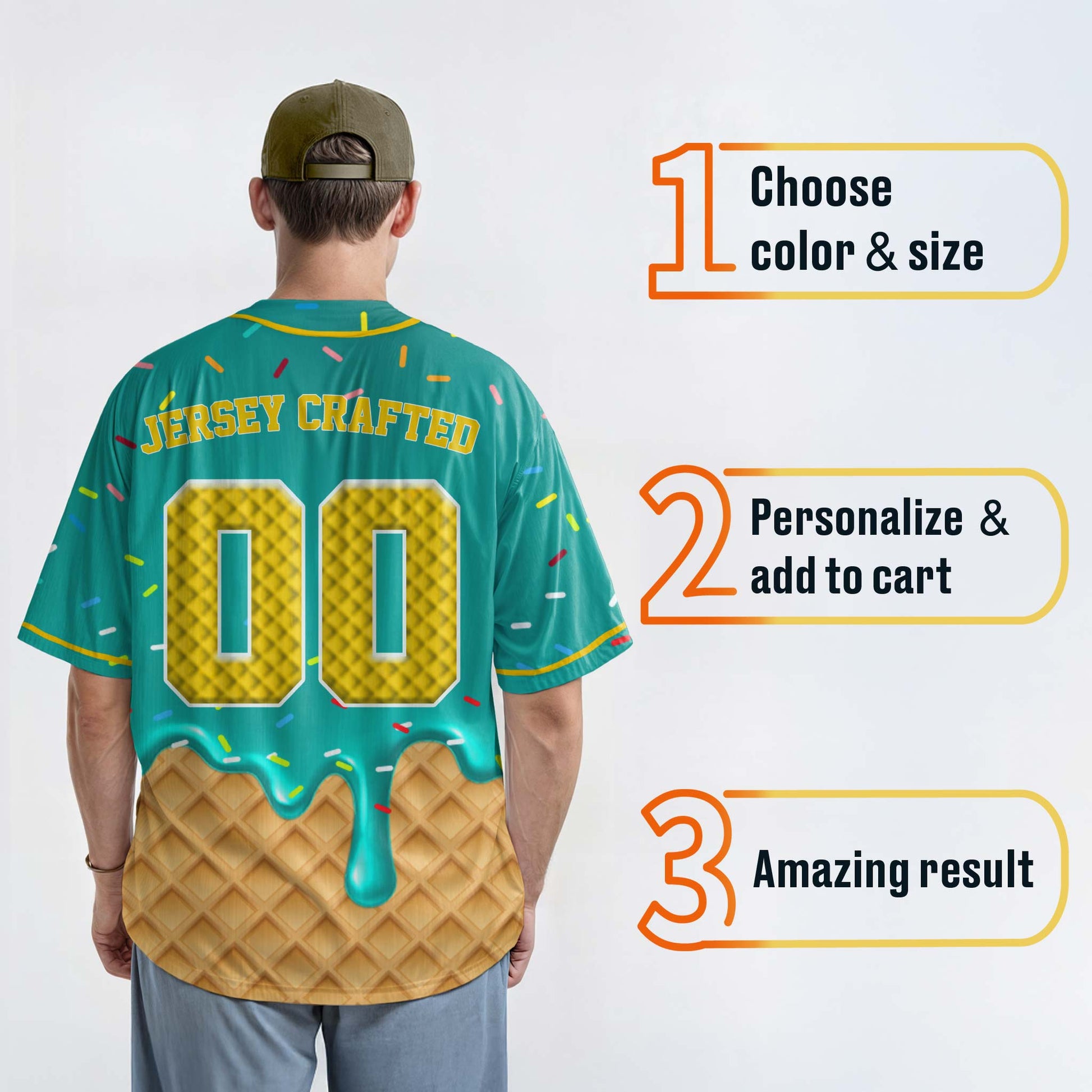 Custom Ice Cream Baseball Jersey Teal and Yellow with Piping - Design Your Own