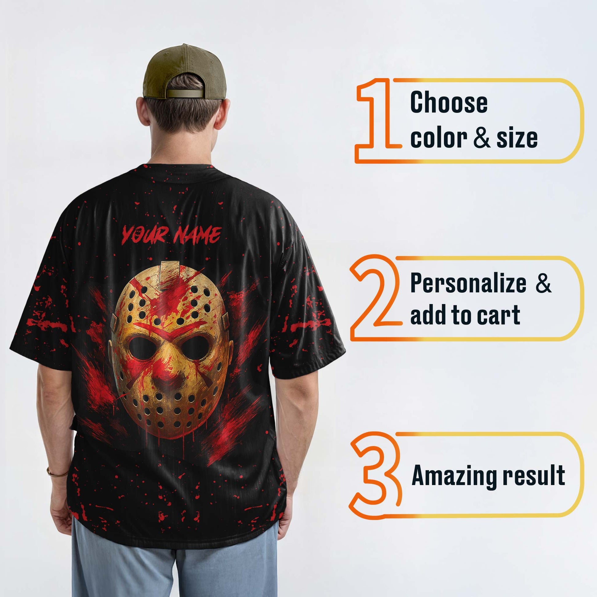Custom Halloween Baseball Jersey - Horror Movie Design Speaks In Silence - Add Your Name