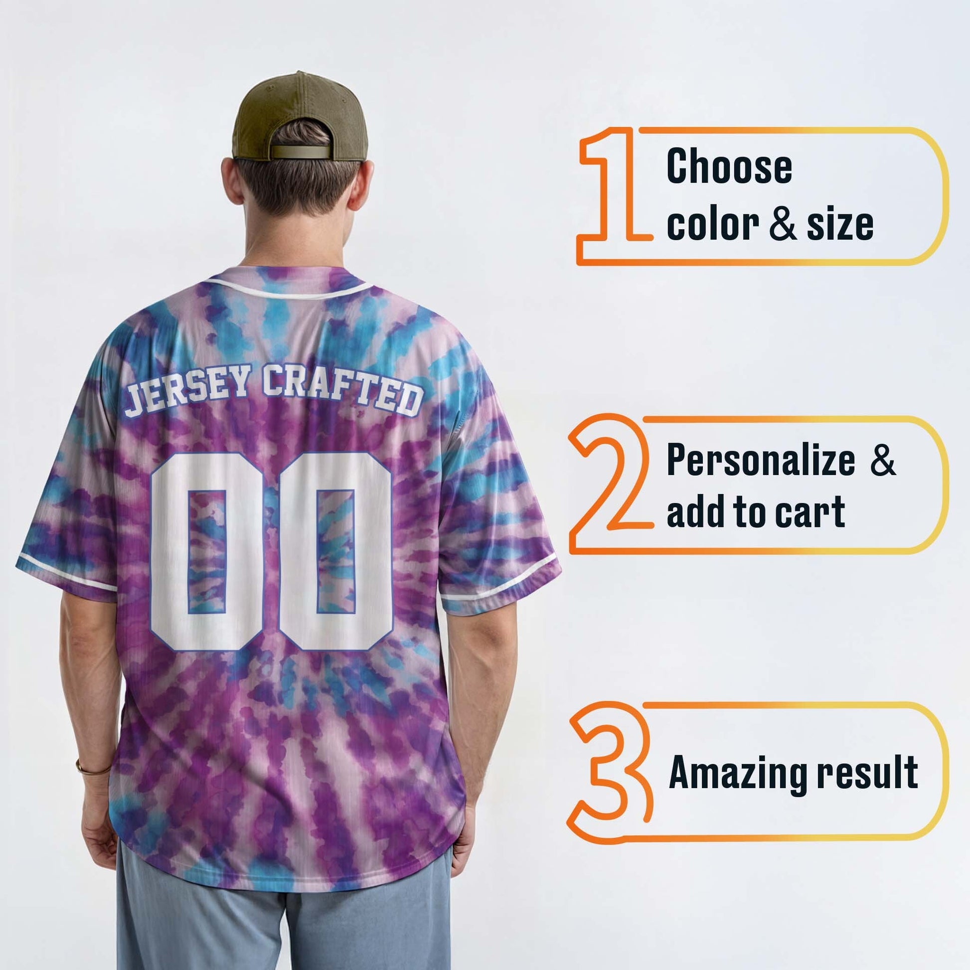 Custom Tie Dye Baseball Jersey Purple and Blue With White Piping - Design Your Own