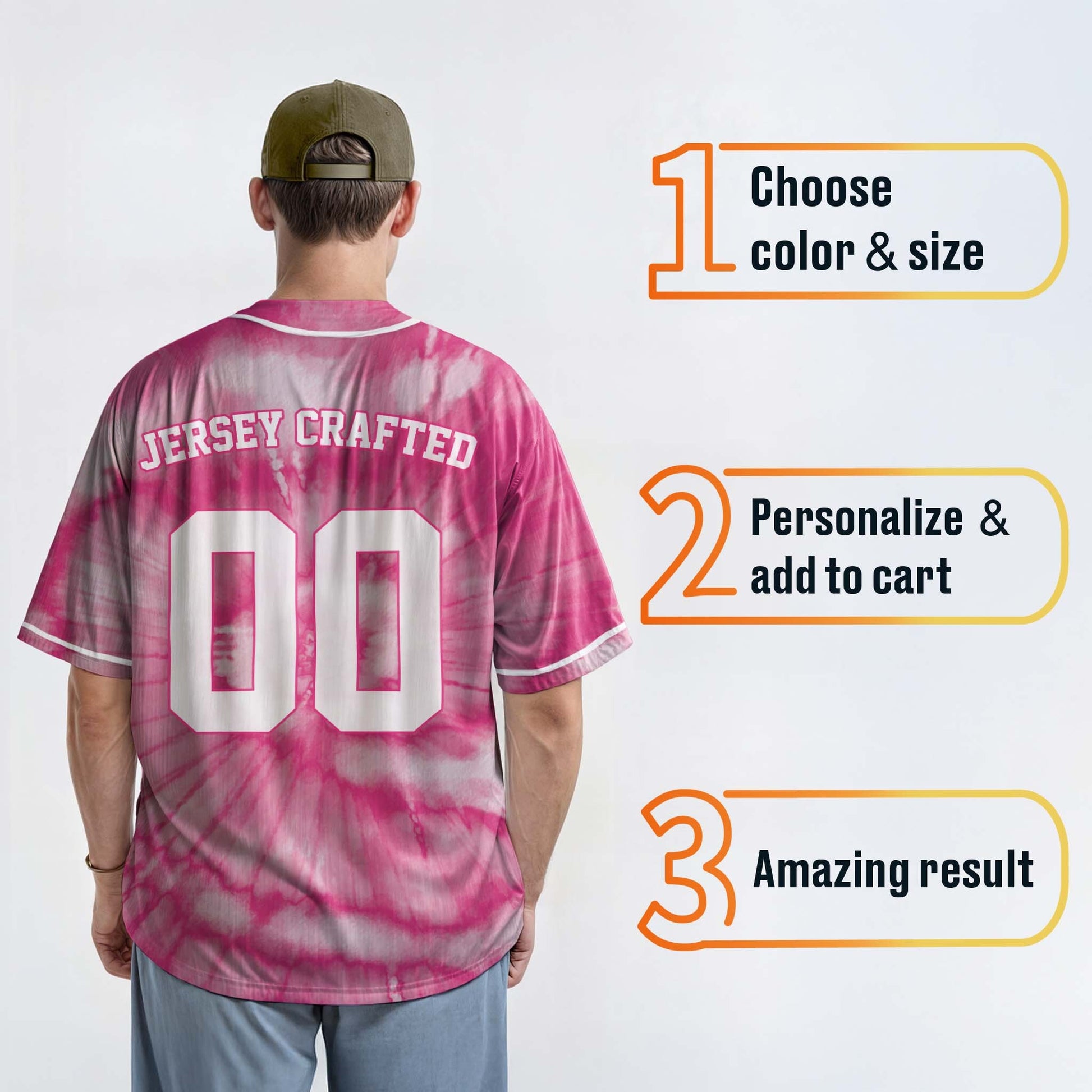 Custom Tie Dye Baseball Jersey Pink and White With Piping - Design Your Own Jersey