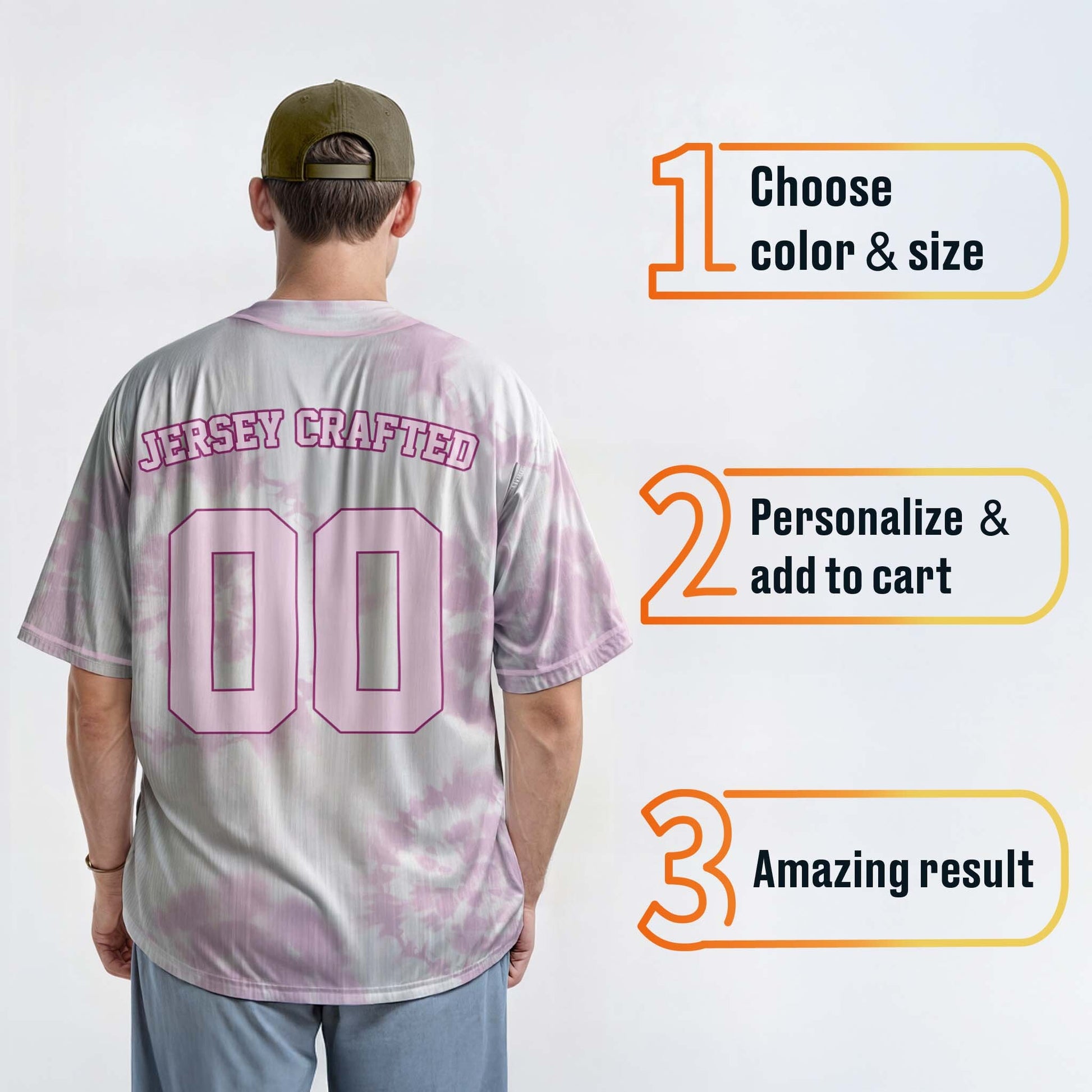 Custom Tie Dye Baseball Jersey White and Light Purple With Piping - Design Your Own