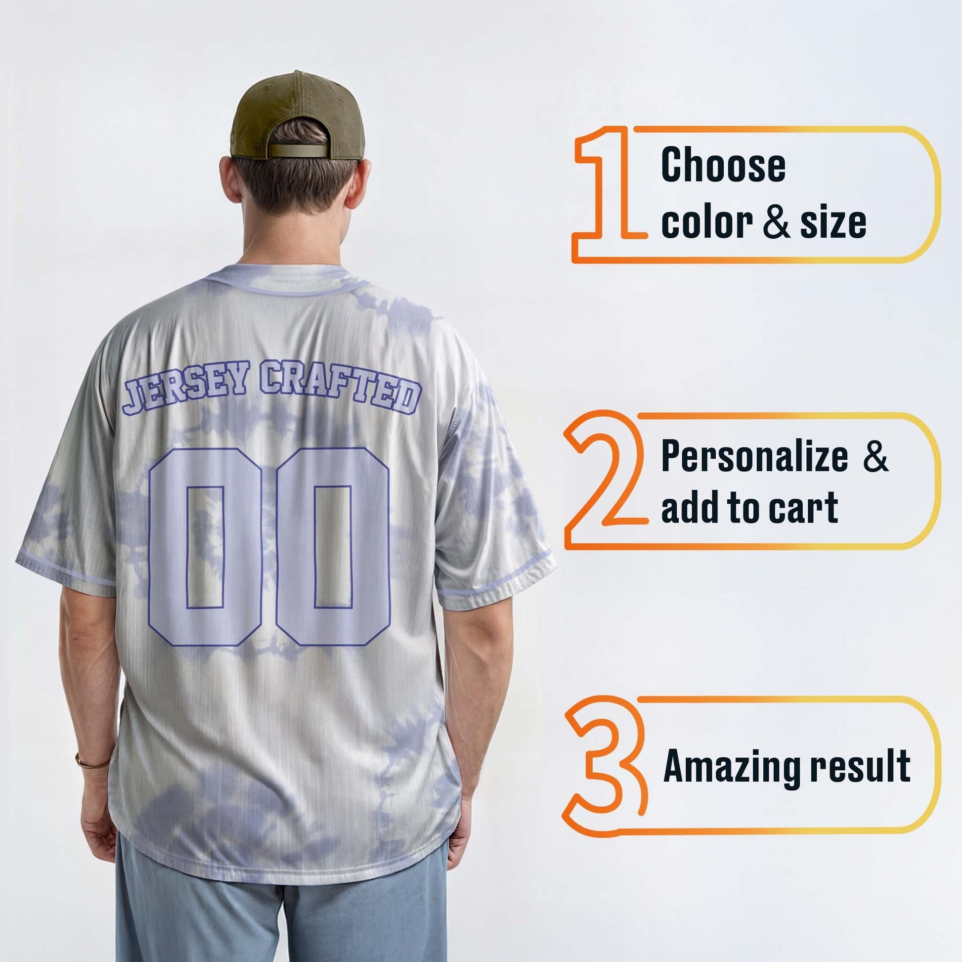 Custom Tie Dye Baseball Jersey White and Light Gray With Piping - Design Your Own