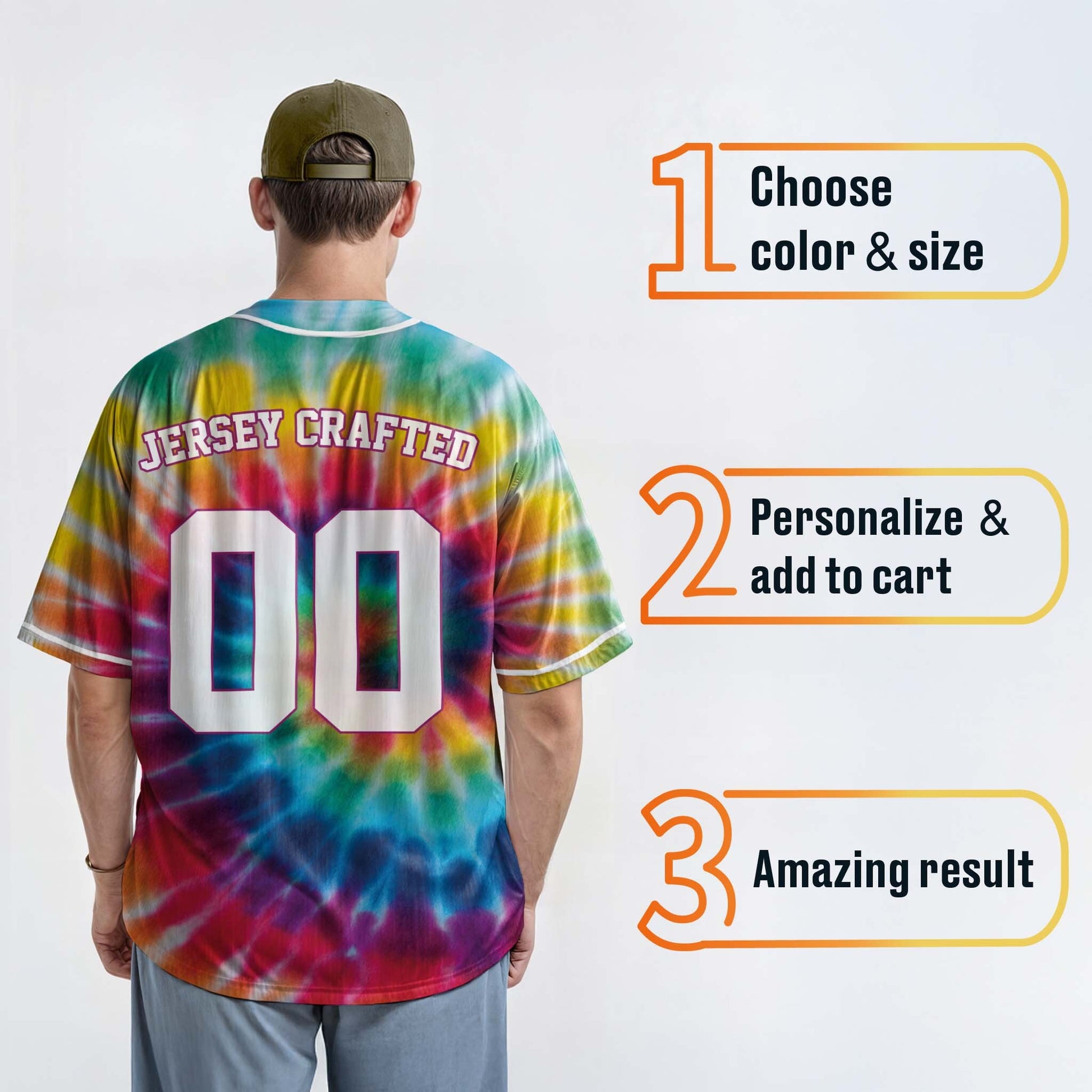 Custom Tie Dye Baseball Jersey Multicolor With White Piping - Design Your Own