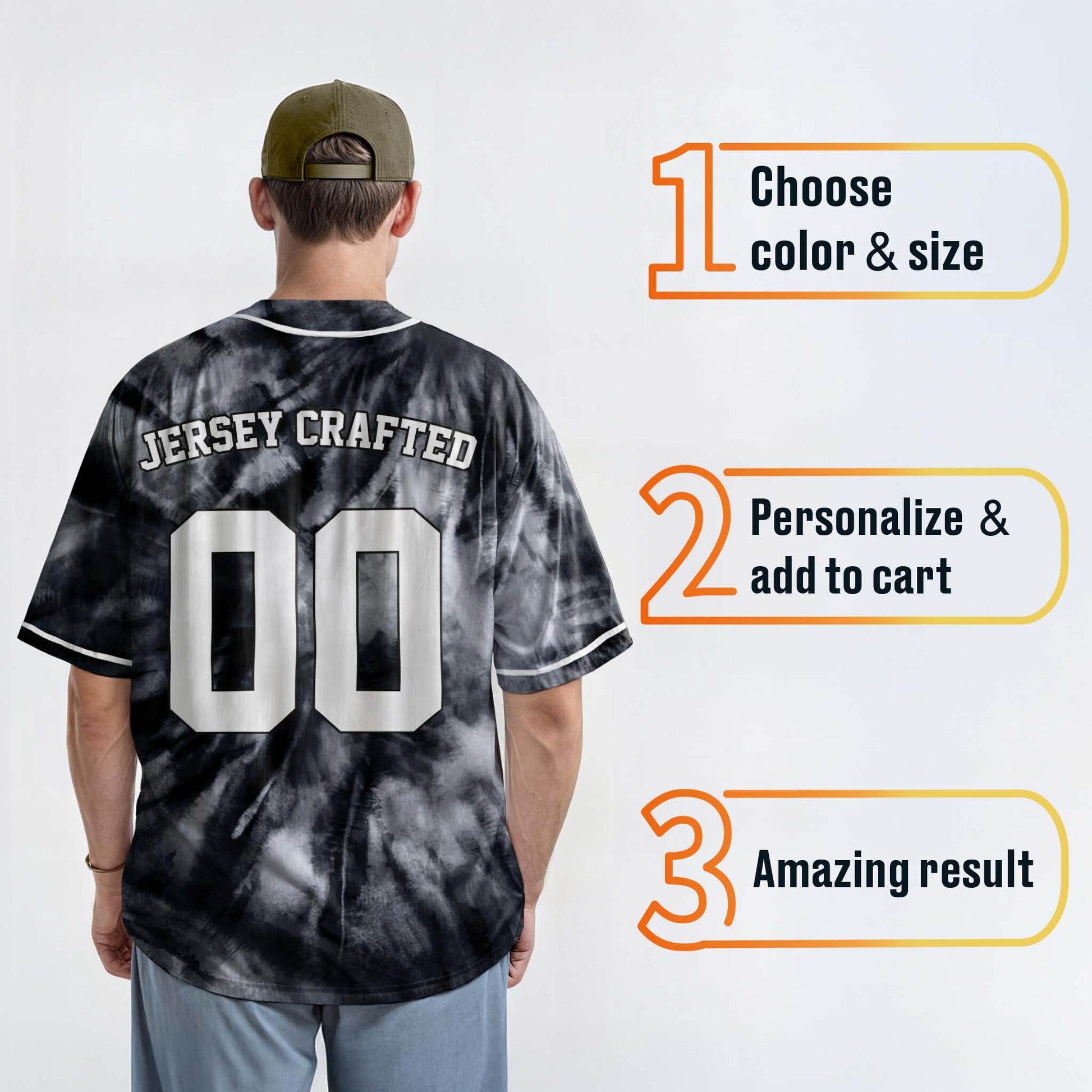 Custom Tie Dye Baseball Jersey Black and White With Piping - Design Your Own