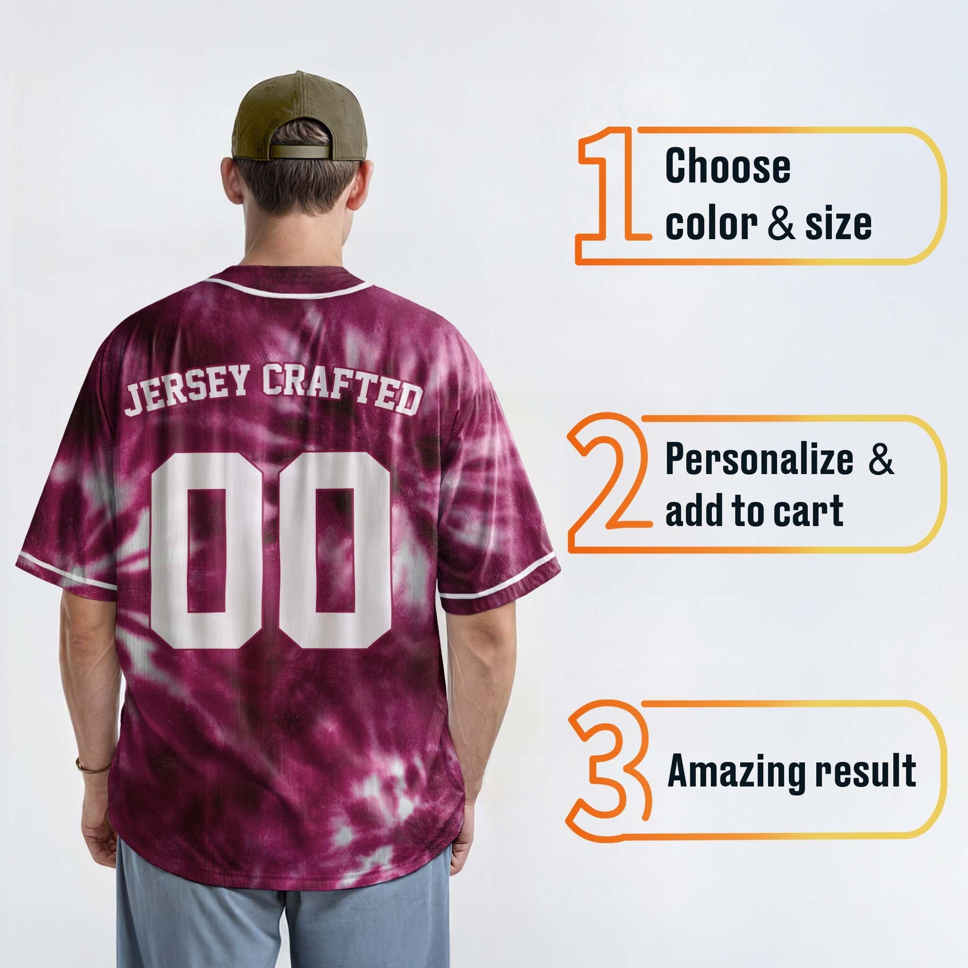 Custom Tie Dye Baseball Jersey Burgundy and White With Piping - Design Your Own