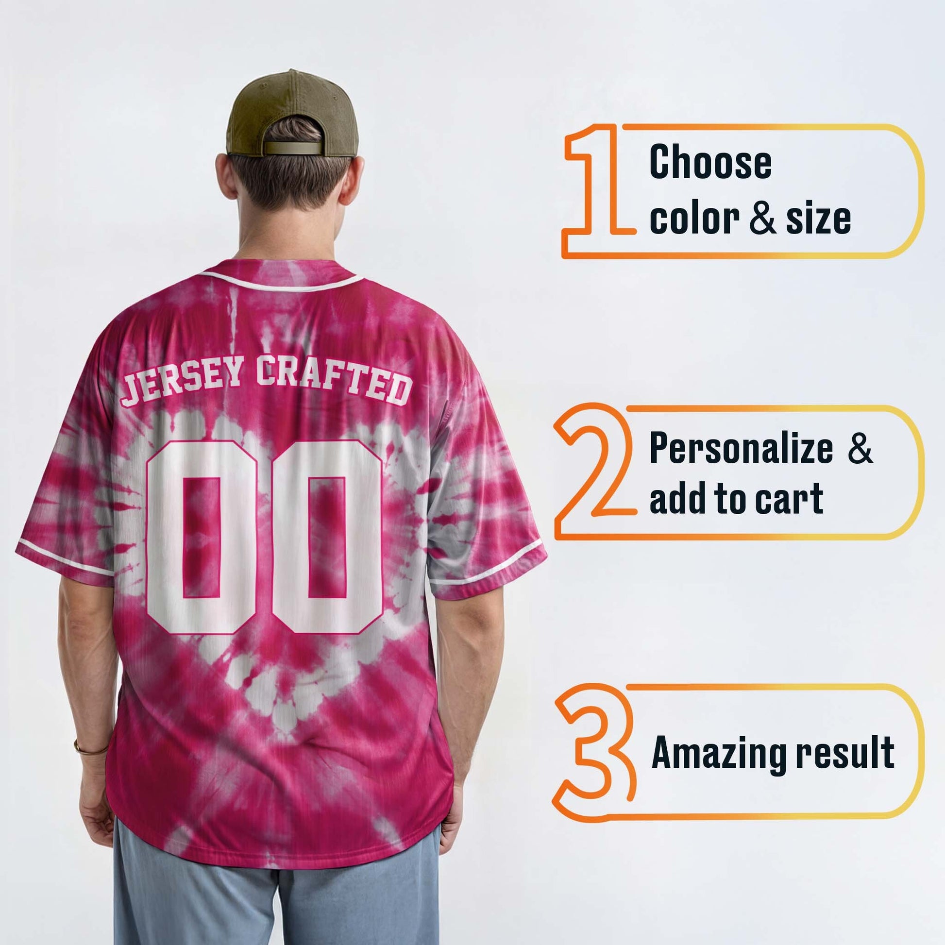 Custom Tie Dye Baseball Jersey White and Pink With Piping - Design Your Own