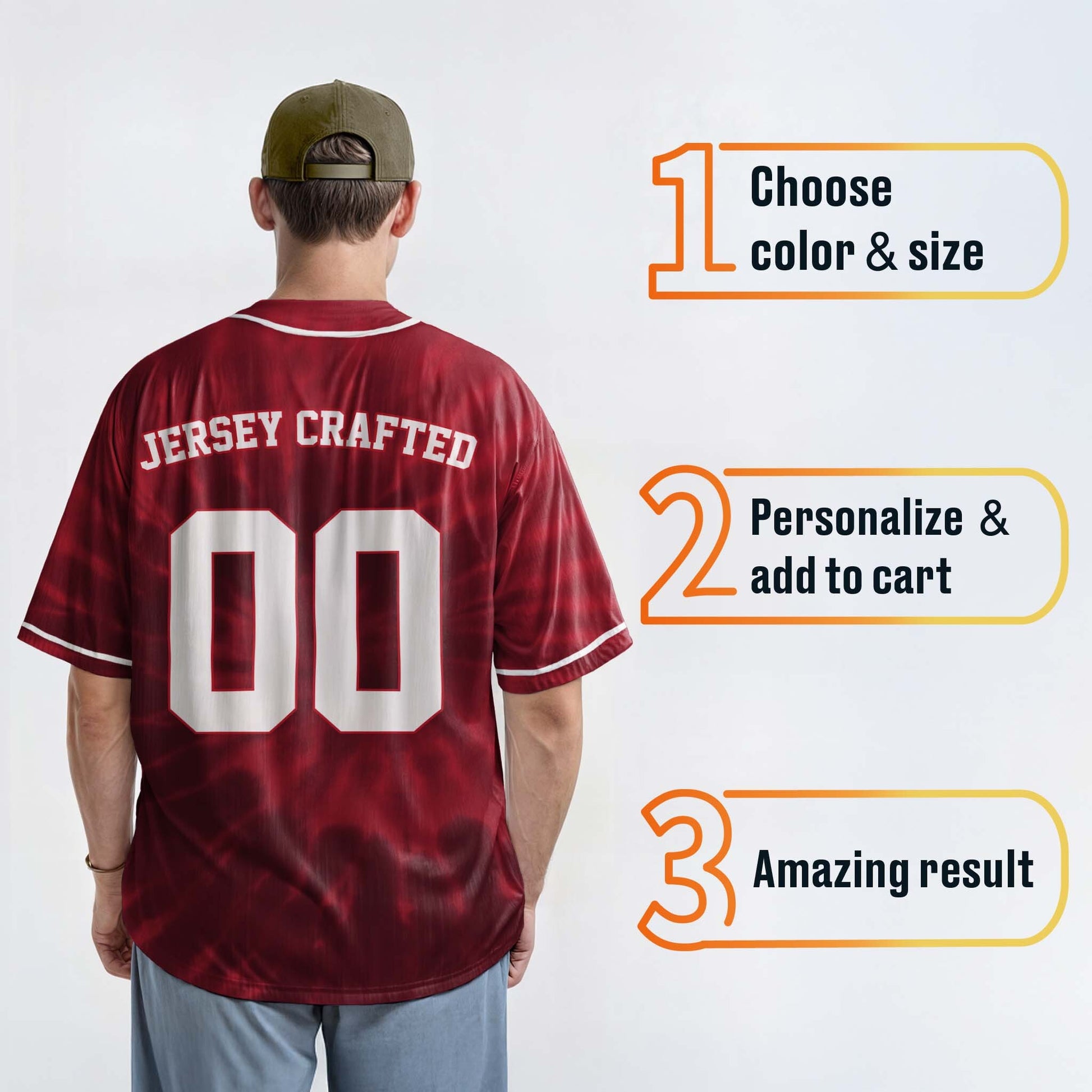 Custom Tie Dye Baseball Jersey Red and White With Piping - Design Your Own