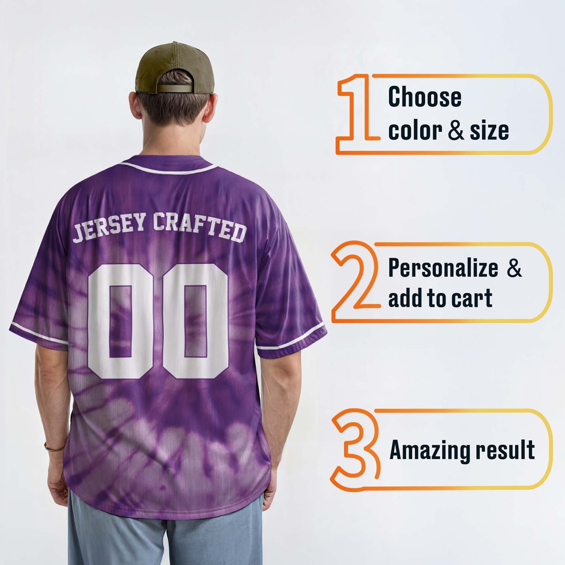 Custom Tie Dye Baseball Jersey Purple and White With Piping - Design Your Own