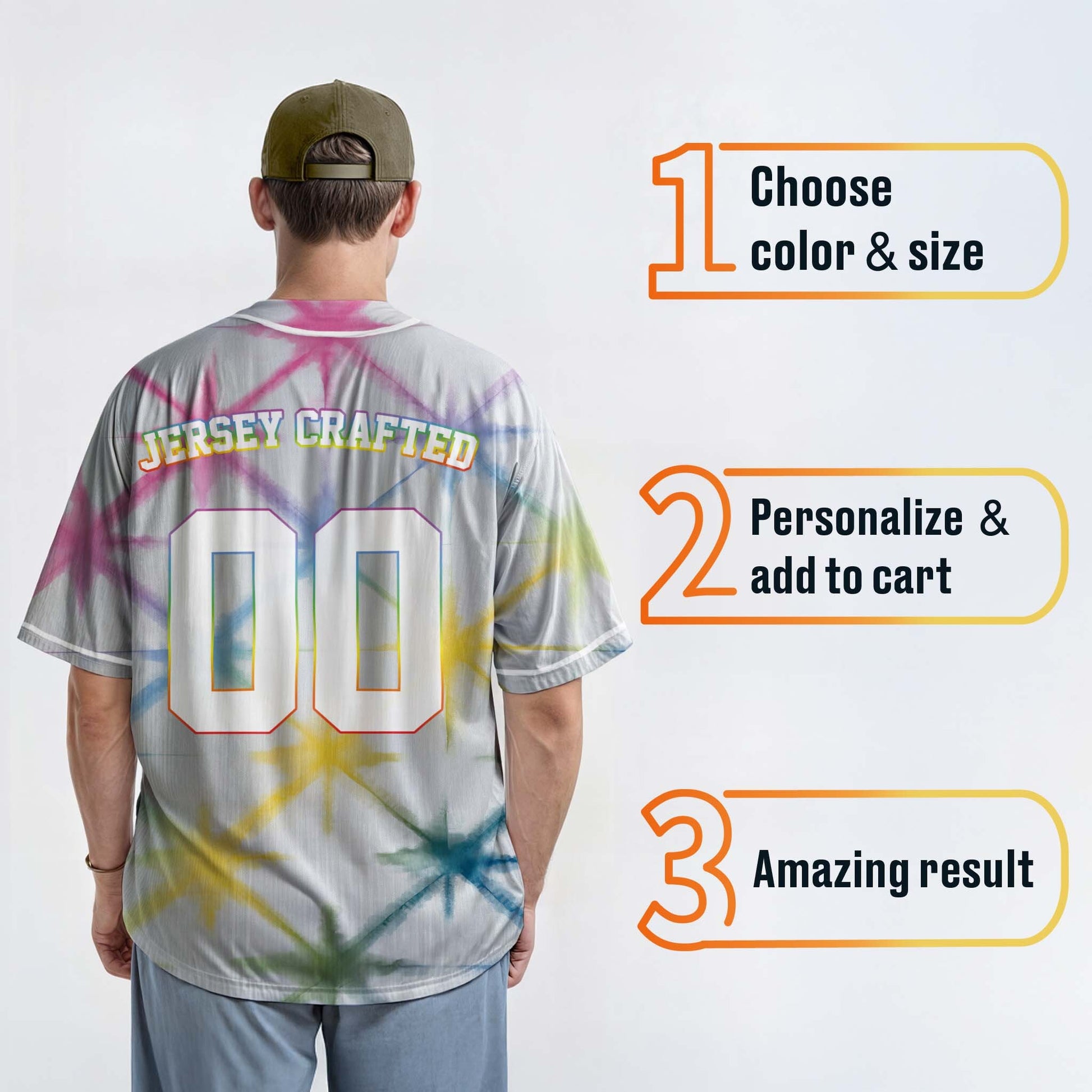 Custom Tie Dye Baseball Jersey White and Multicolor With Piping - Design Your Own