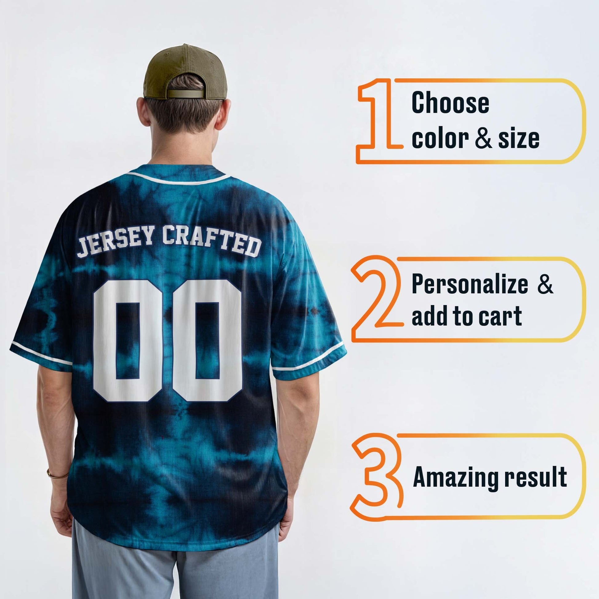 Custom Tie Dye Baseball Jersey Blue and White With Piping - Design Your Own