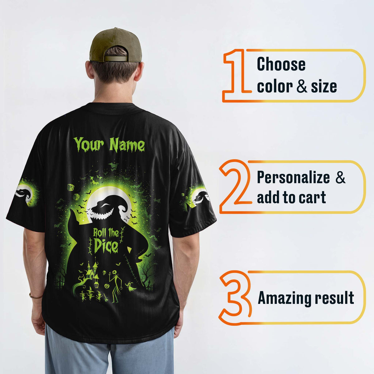 Custom Halloween Baseball Jersey - Horror Movie Design Roll The Dice - Add Your Name