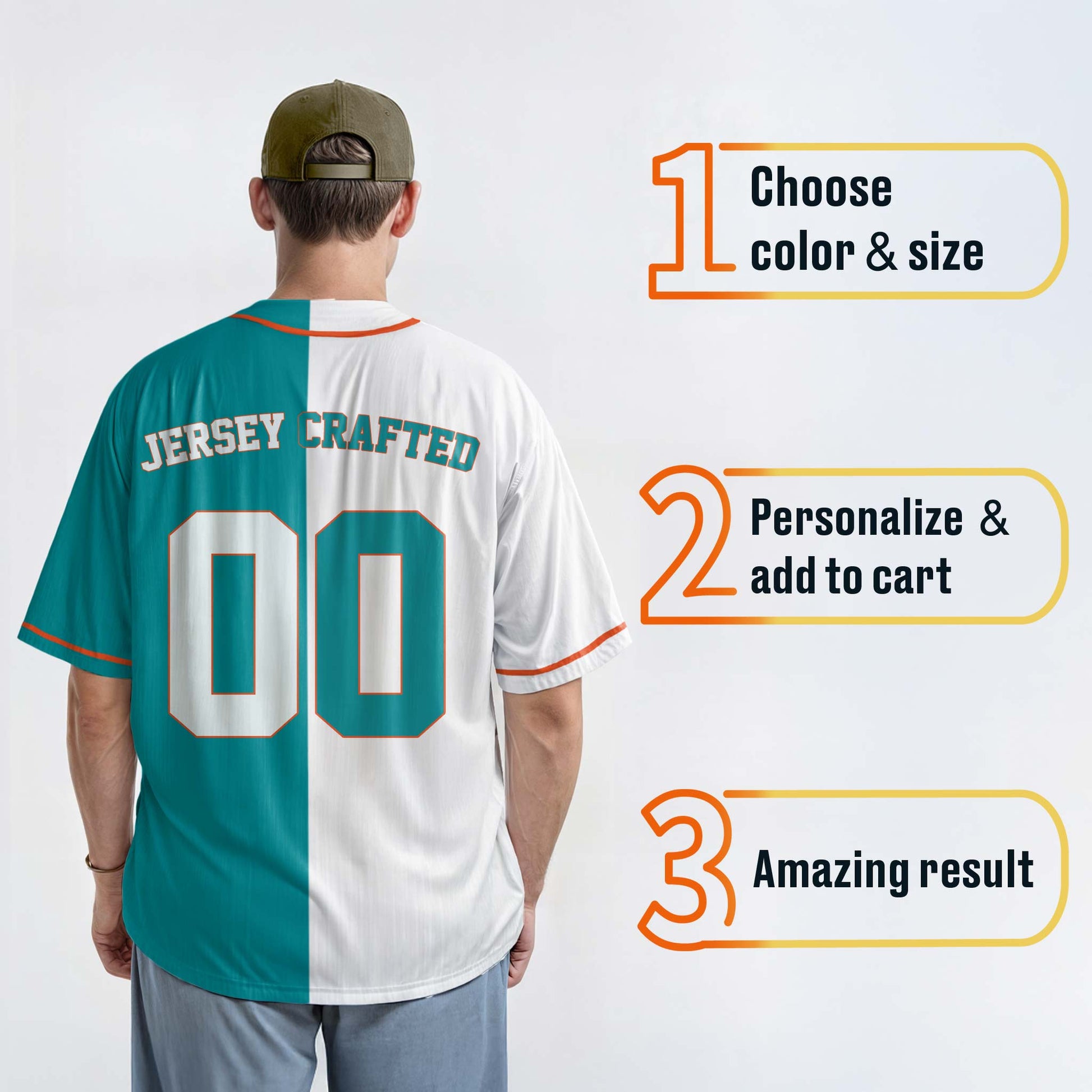 Custom Split Baseball Jersey White and Aqua with Orange Piping - Design Your Own
