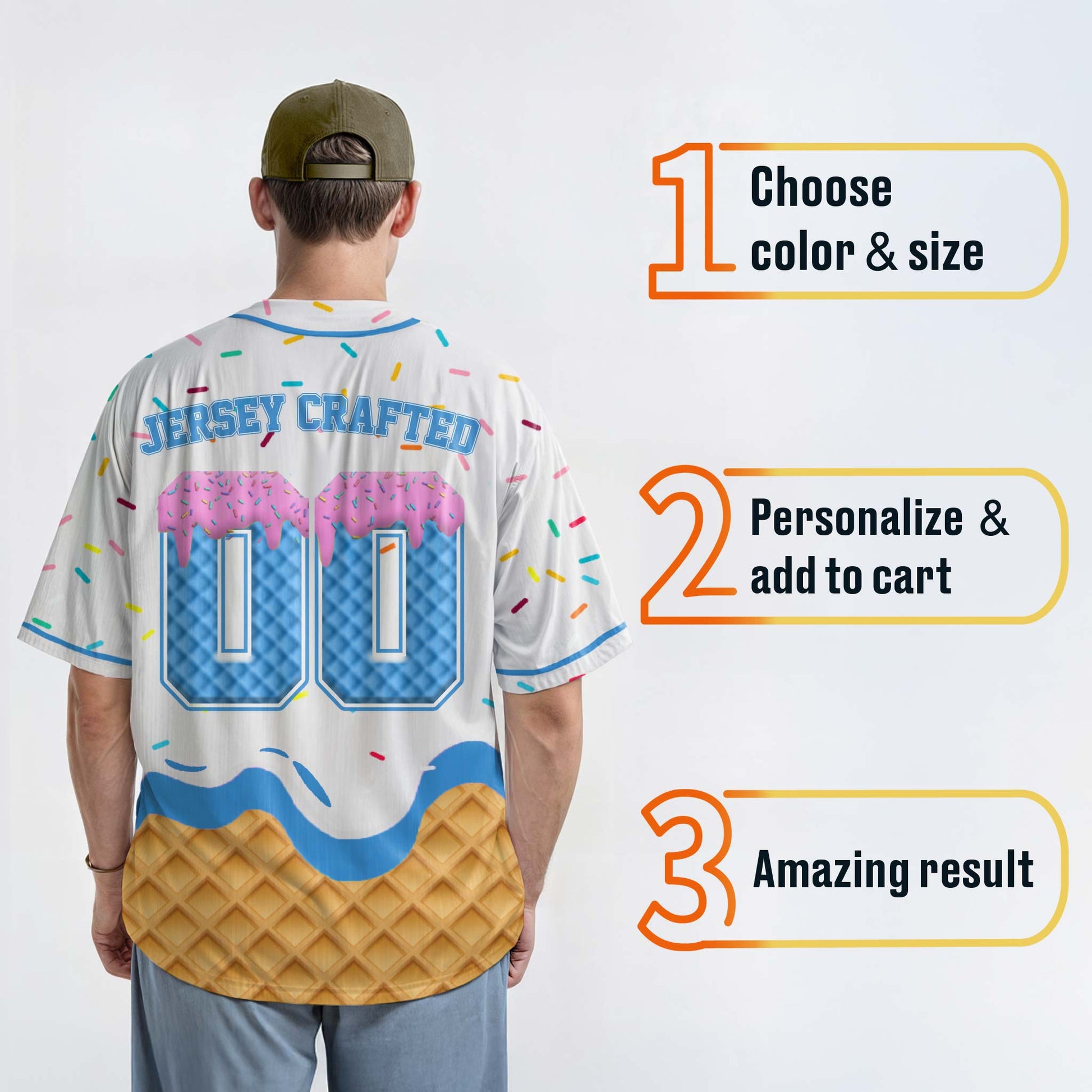 Custom Ice Cream Baseball Jersey White and Blue with Piping - Design Your Own