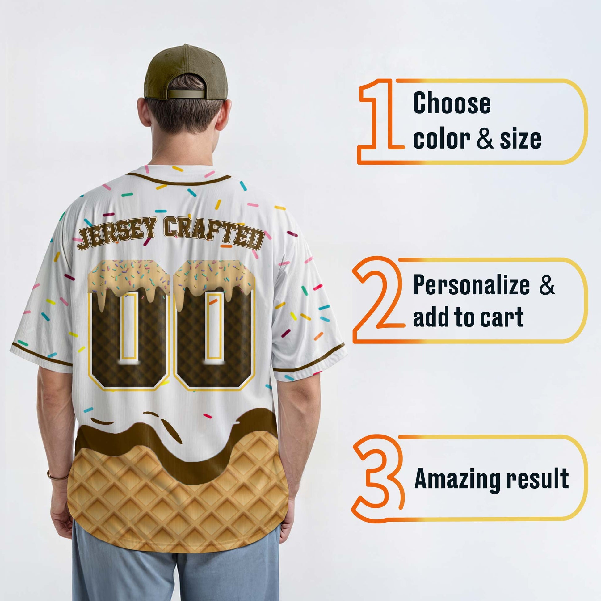 Custom Ice Cream Baseball Jersey White and Brown with Piping - Design Your Own