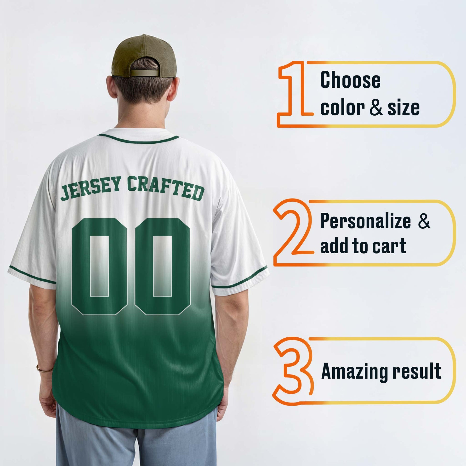 Custom Gradient Baseball Jersey White and Green With Piping - Design Your Own