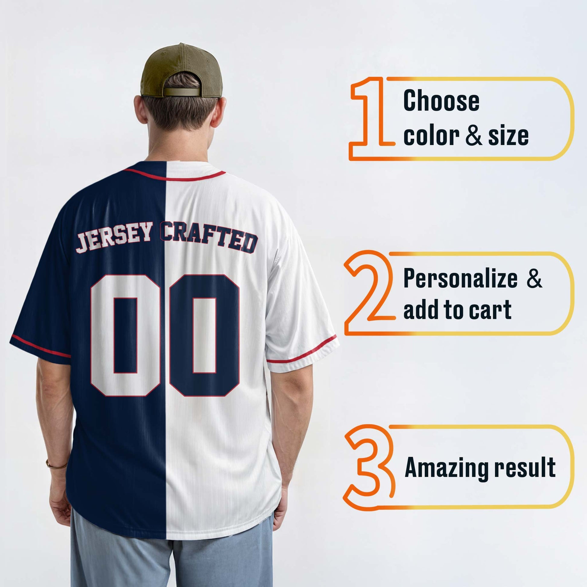 Custom Split Baseball Jersey White and Navy with Red Piping - Design Your Own