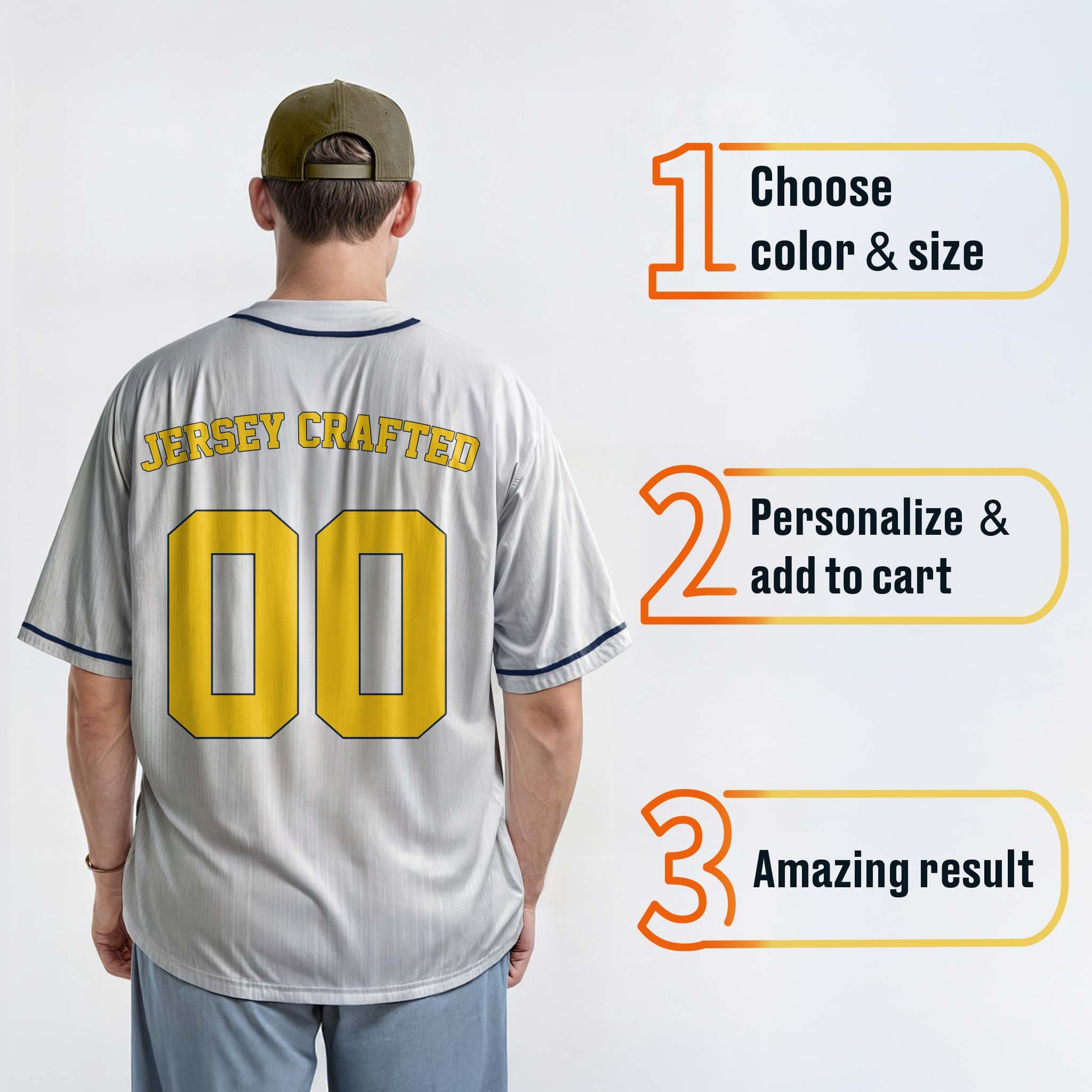 Custom Baseball Jersey White and Yellow With Piping - Design Your Own
