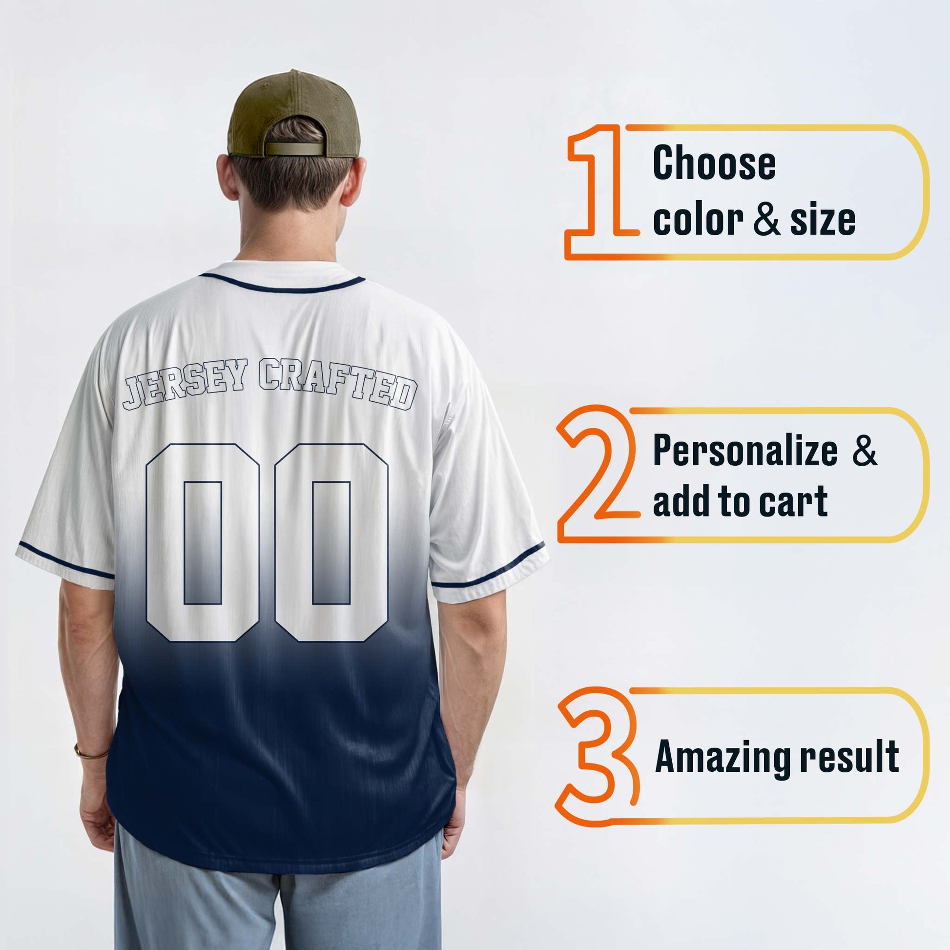 Custom Gradient Baseball Jersey White and Navy With Piping - Design Your Own