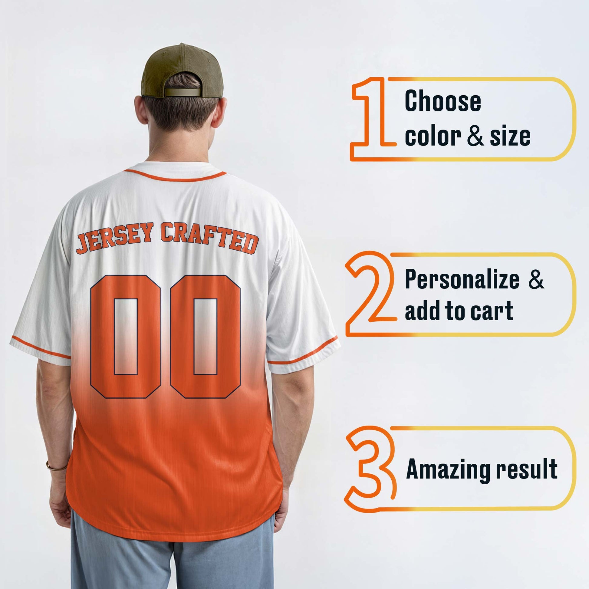 Custom Gradient Baseball Jersey White and Orange With Piping - Design Your Own