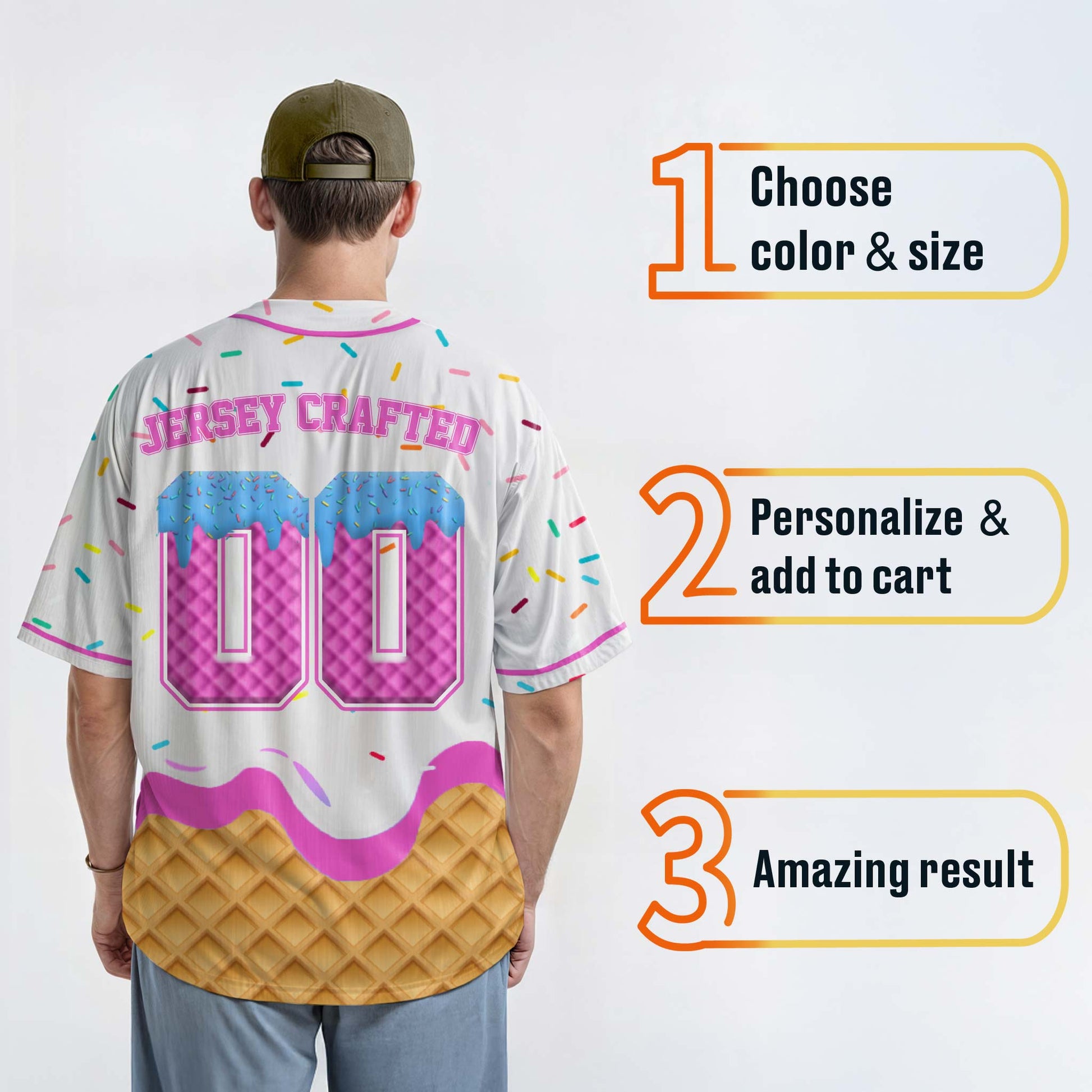 Custom Ice Cream Baseball Jersey White and Pink with Piping - Design Your Own