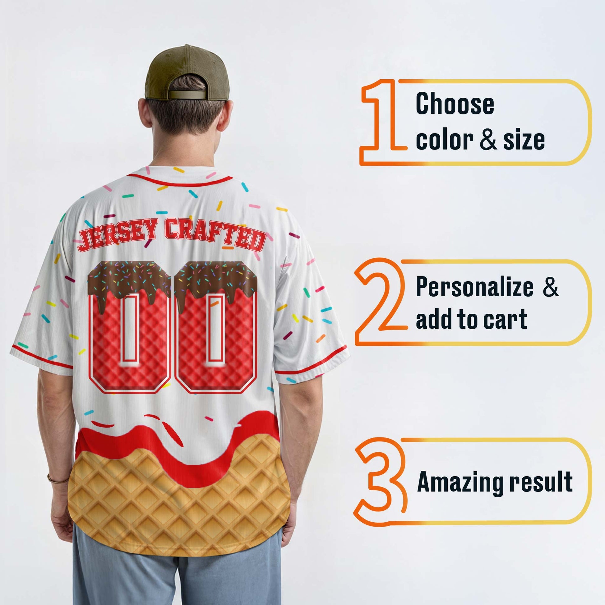 Custom Ice Cream Baseball Jersey White and Red with Piping - Design Your Own