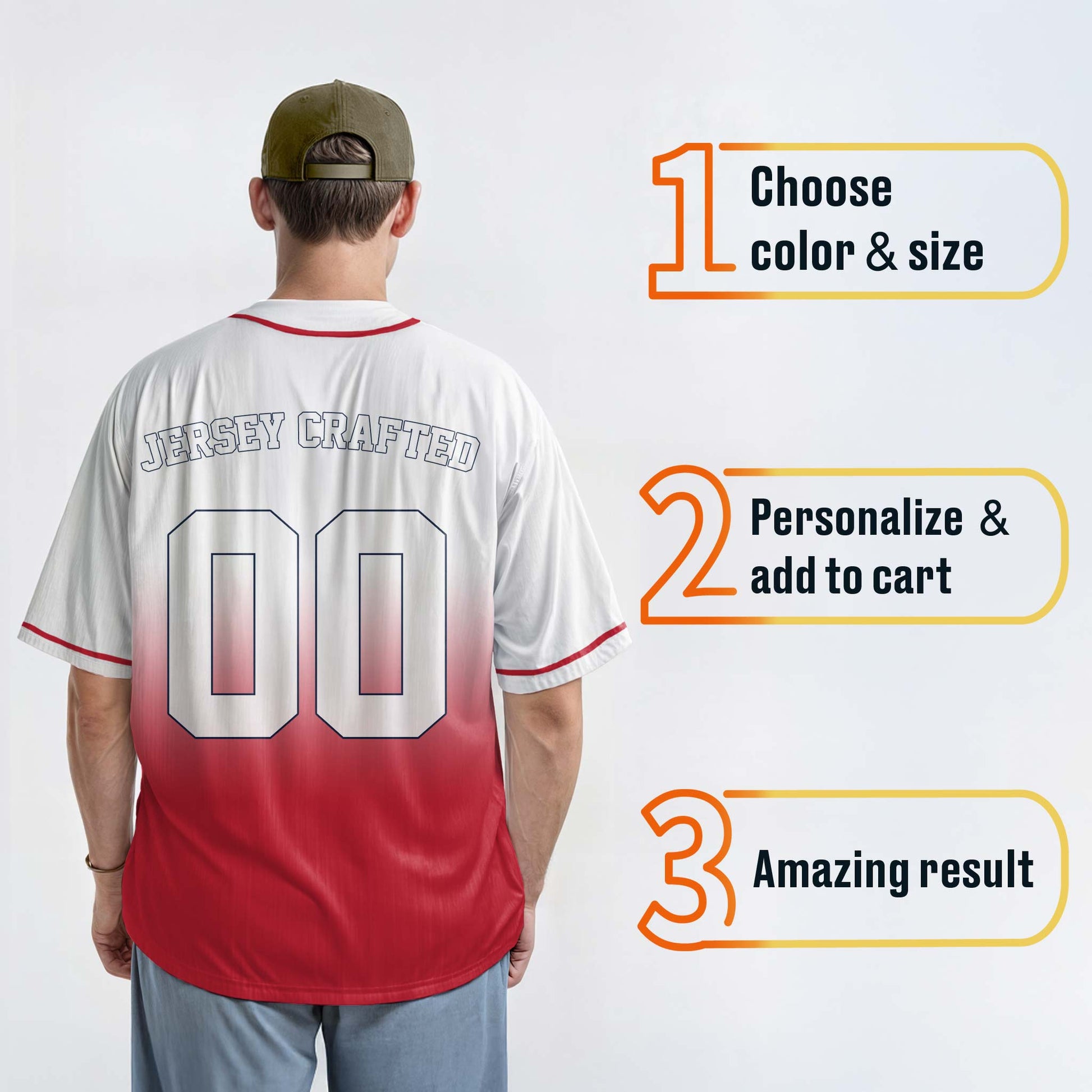 Custom Gradient Baseball Jersey White and Red With Piping - Design Your Own