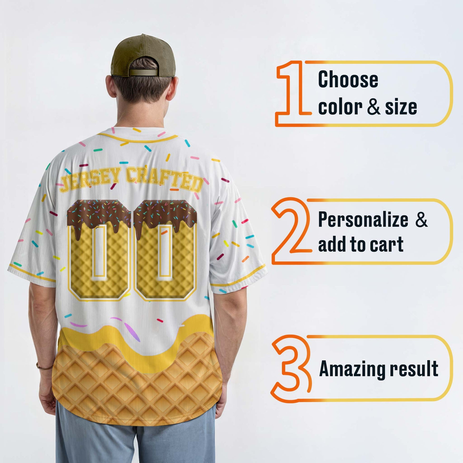 Custom Ice Cream Baseball Jersey White and Yellow with Piping - Design Your Own