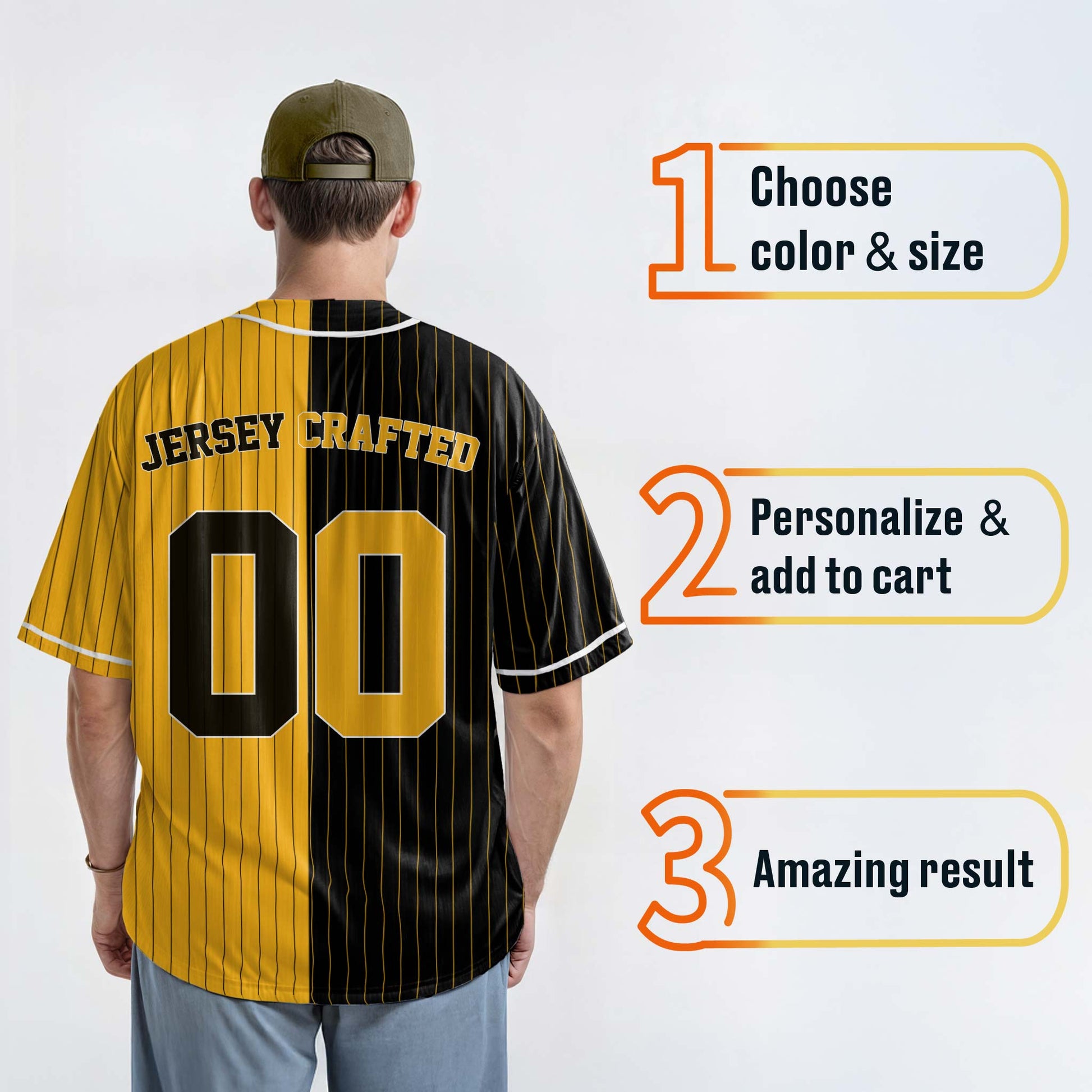 Custom Pinstripe Split Baseball Jersey Yellow and Black with White Piping - Design Your Own