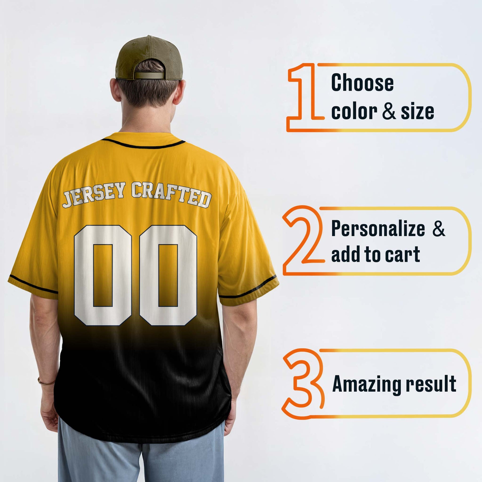 Custom Gradient Baseball Jersey Yellow and Black With Piping - Design Your Own
