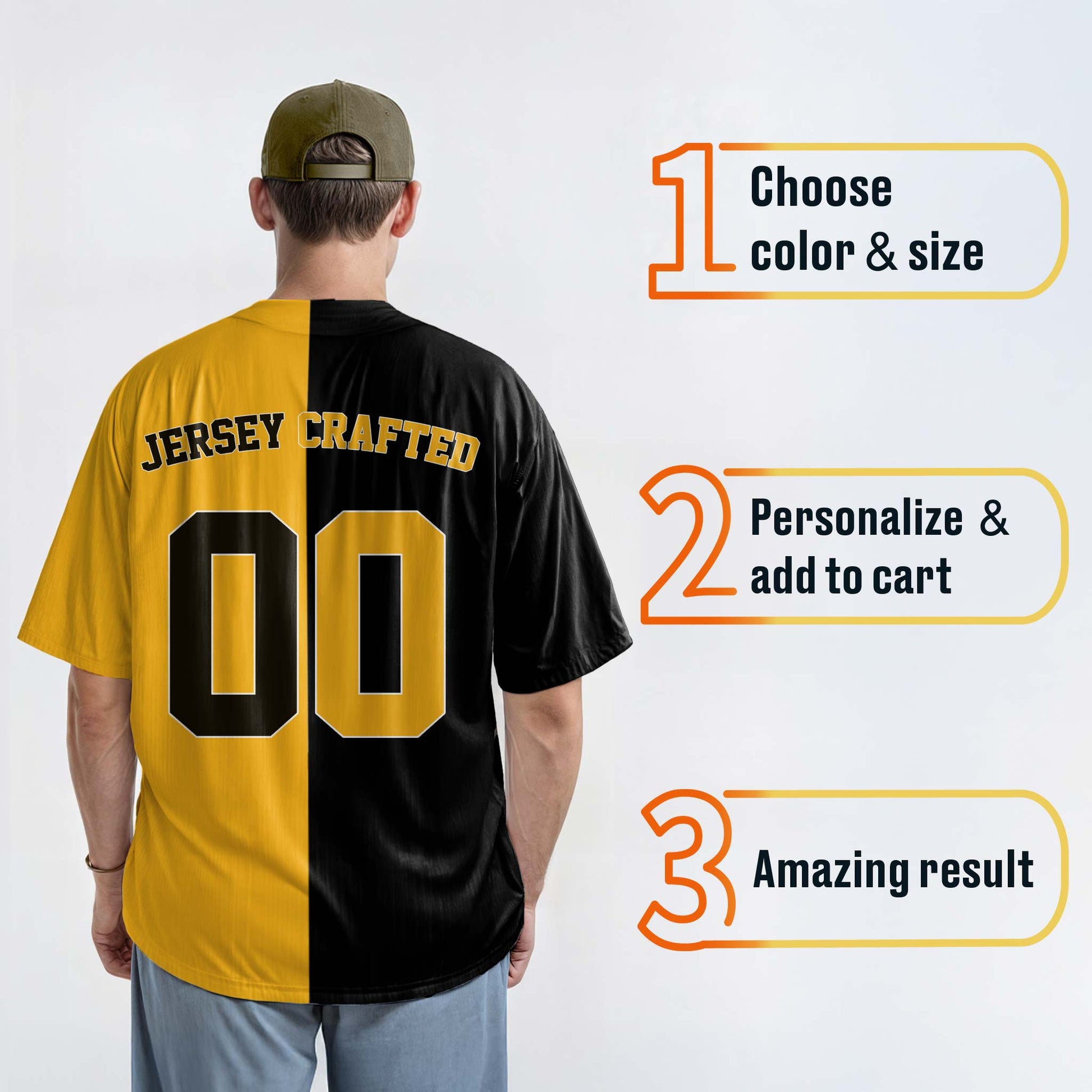 Custom Split Baseball Jersey Yellow and Black - Design Your Own