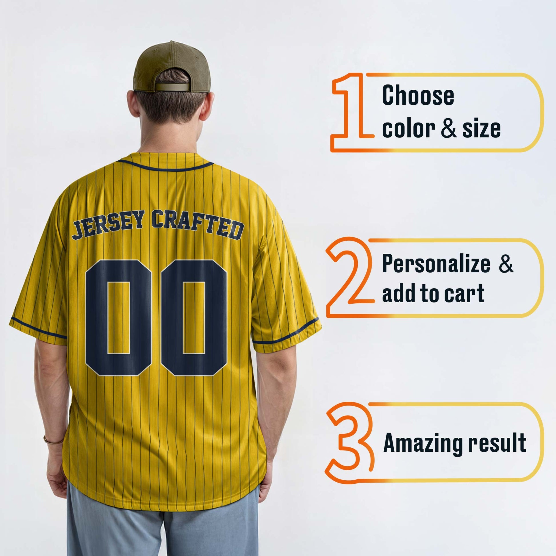 Custom Pinstripe Baseball Jersey Yellow and Navy With Piping - Design Your Own