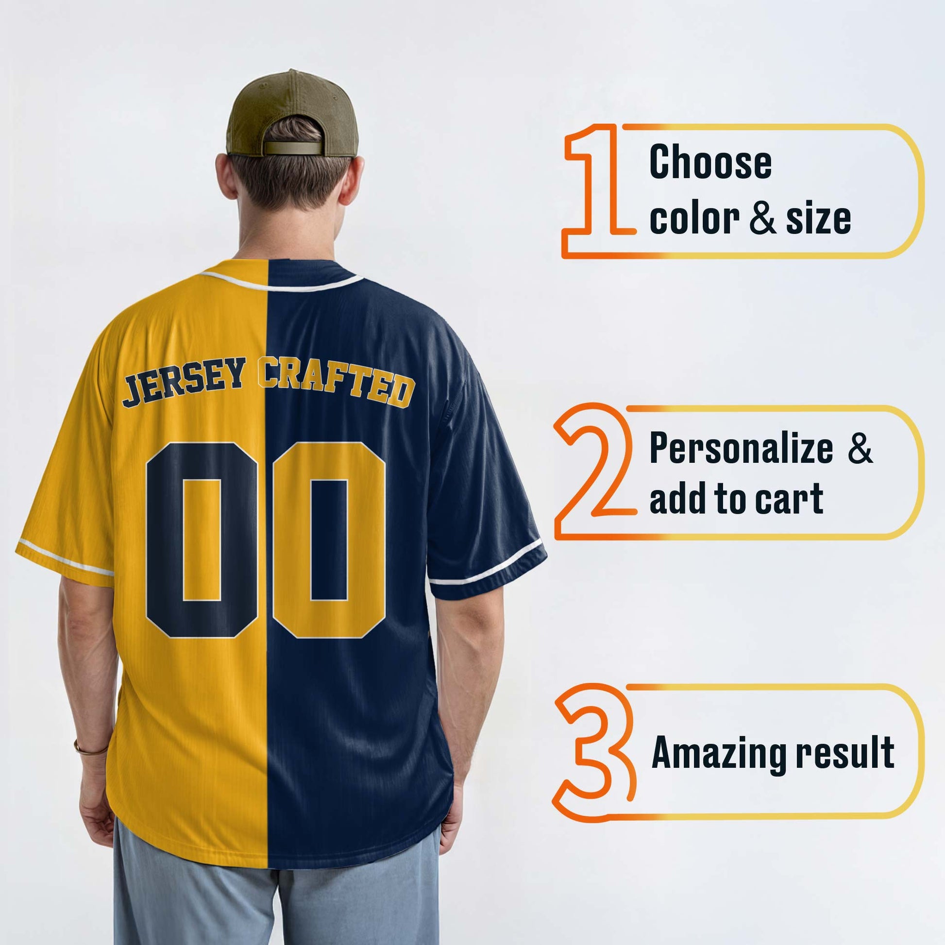 Custom Split Baseball Jersey Yellow and Navy with White Piping - Design Your Own
