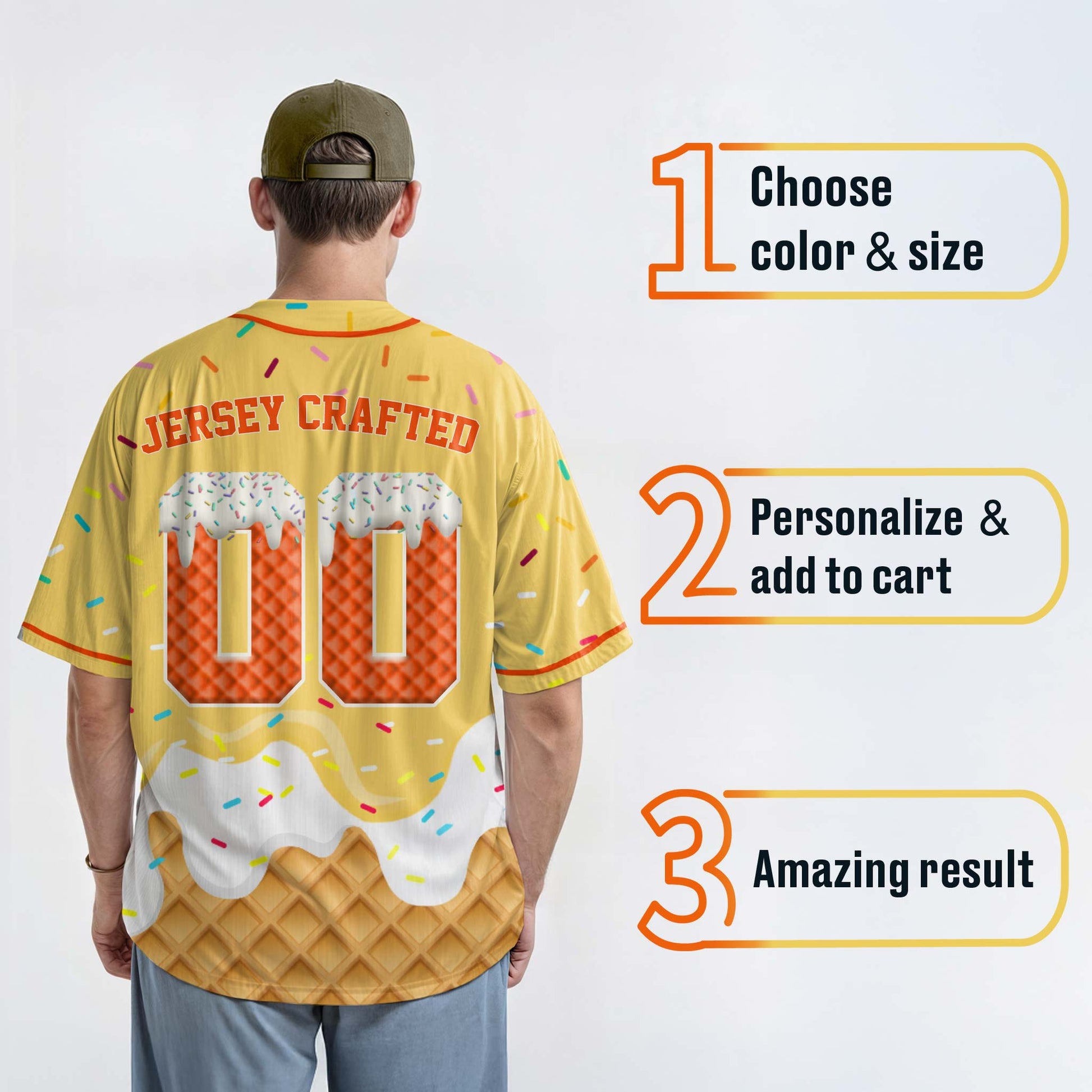 Custom Ice Cream Baseball Jersey Yellow and Orange with Piping - Design Your Own