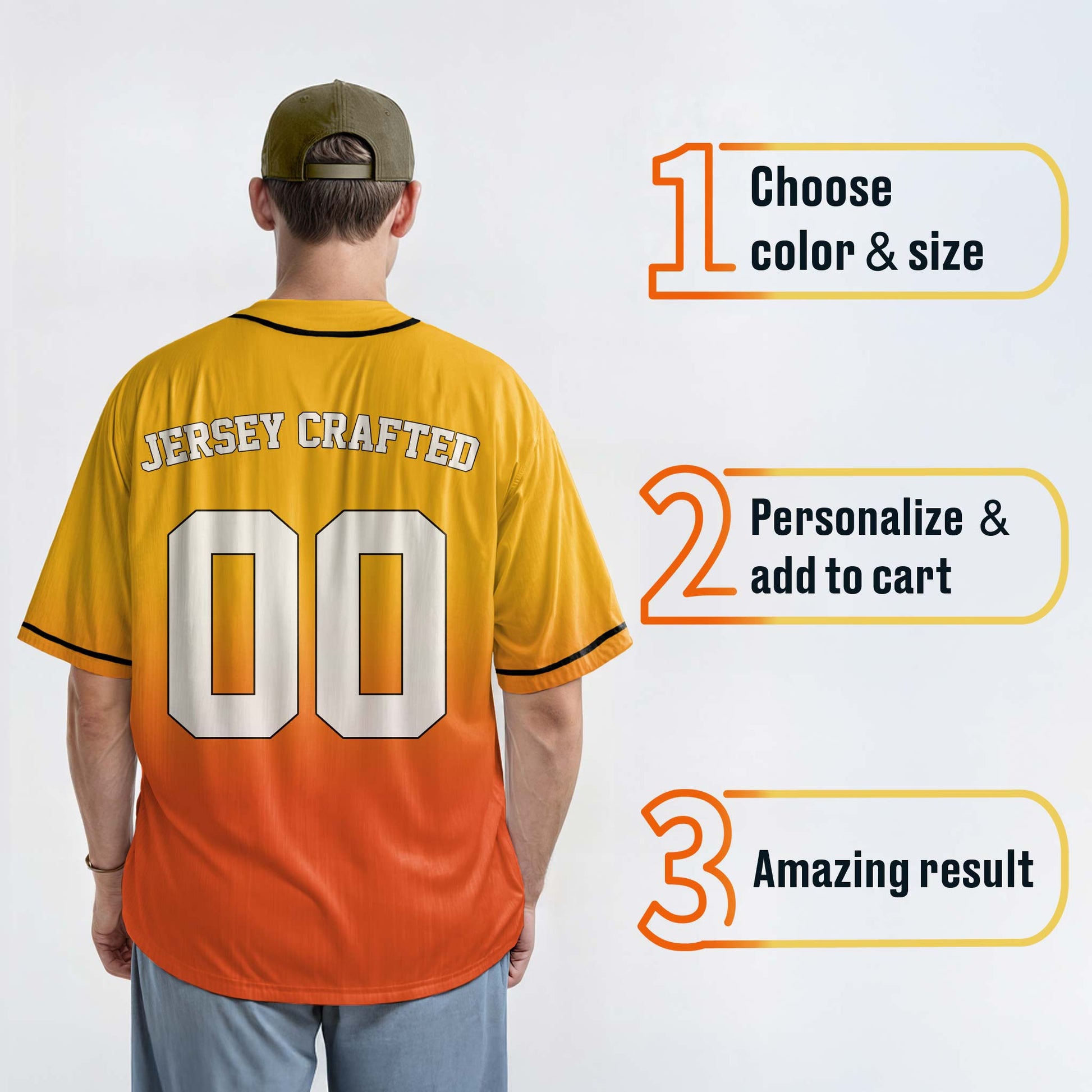 Custom Gradient Baseball Jersey Yellow and Orange With Piping - Design Your Own