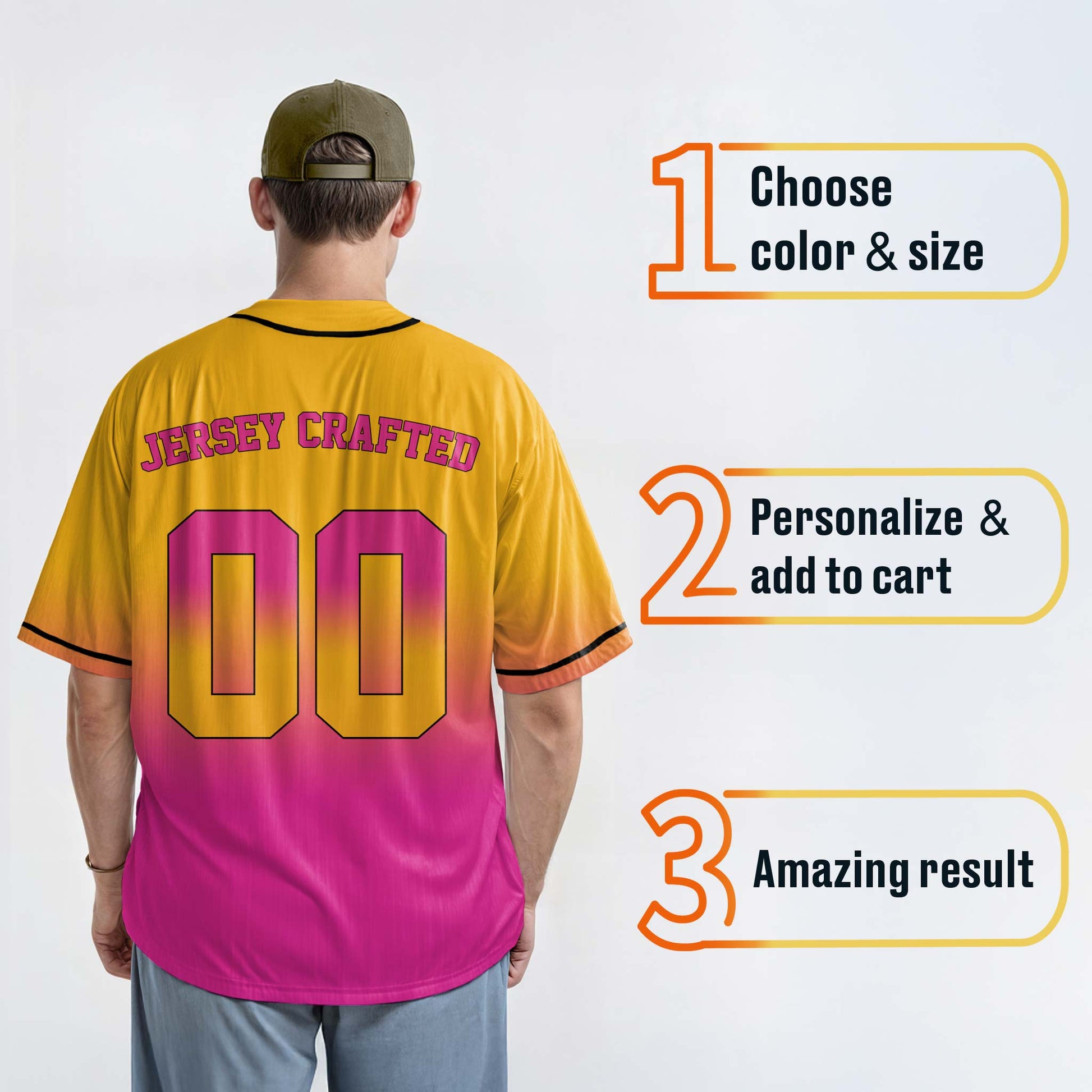 Custom Gradient Baseball Jersey Yellow and Pink With Piping - Design Your Own