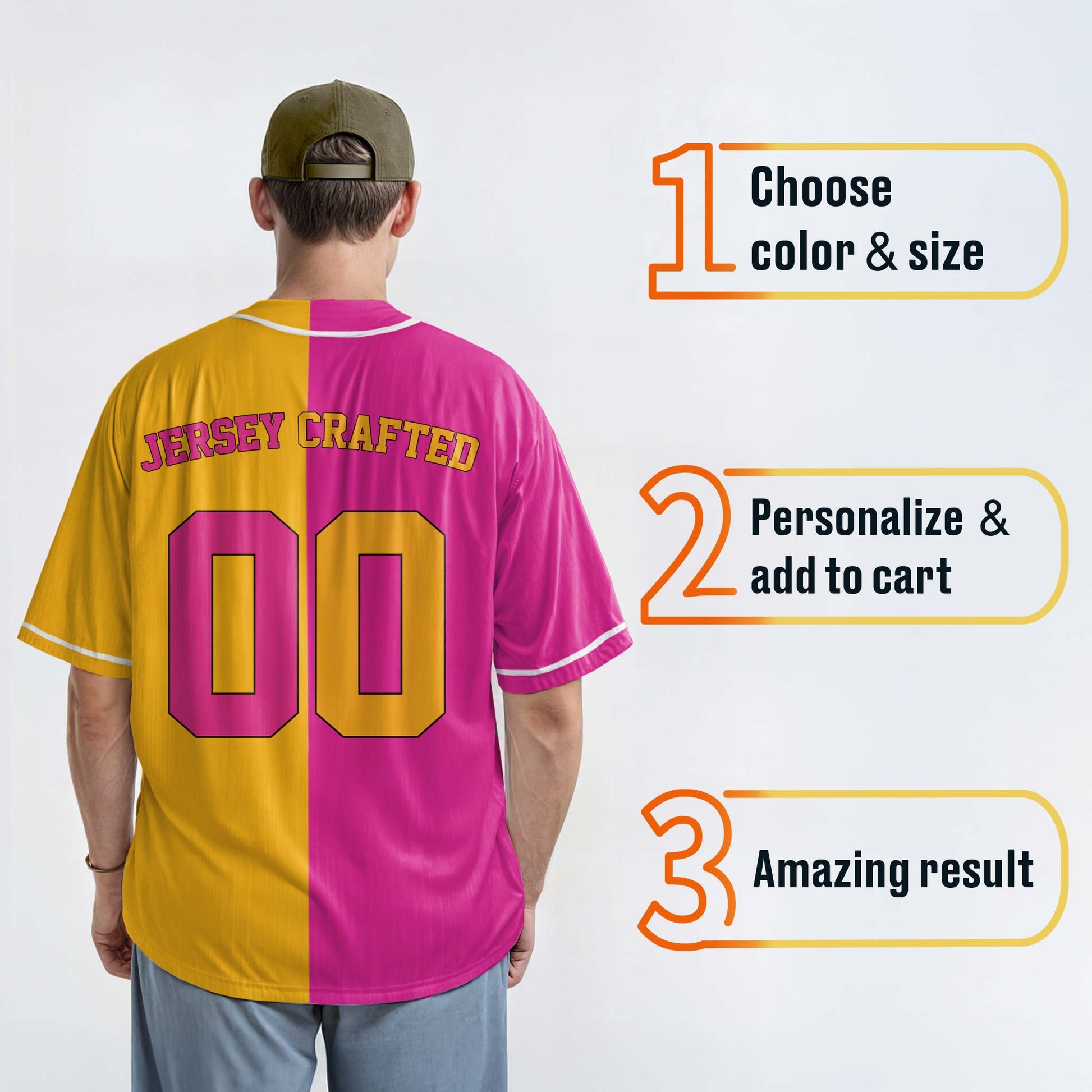 Custom Split Baseball Jersey Yellow and Pink with White Piping - Design Your Own