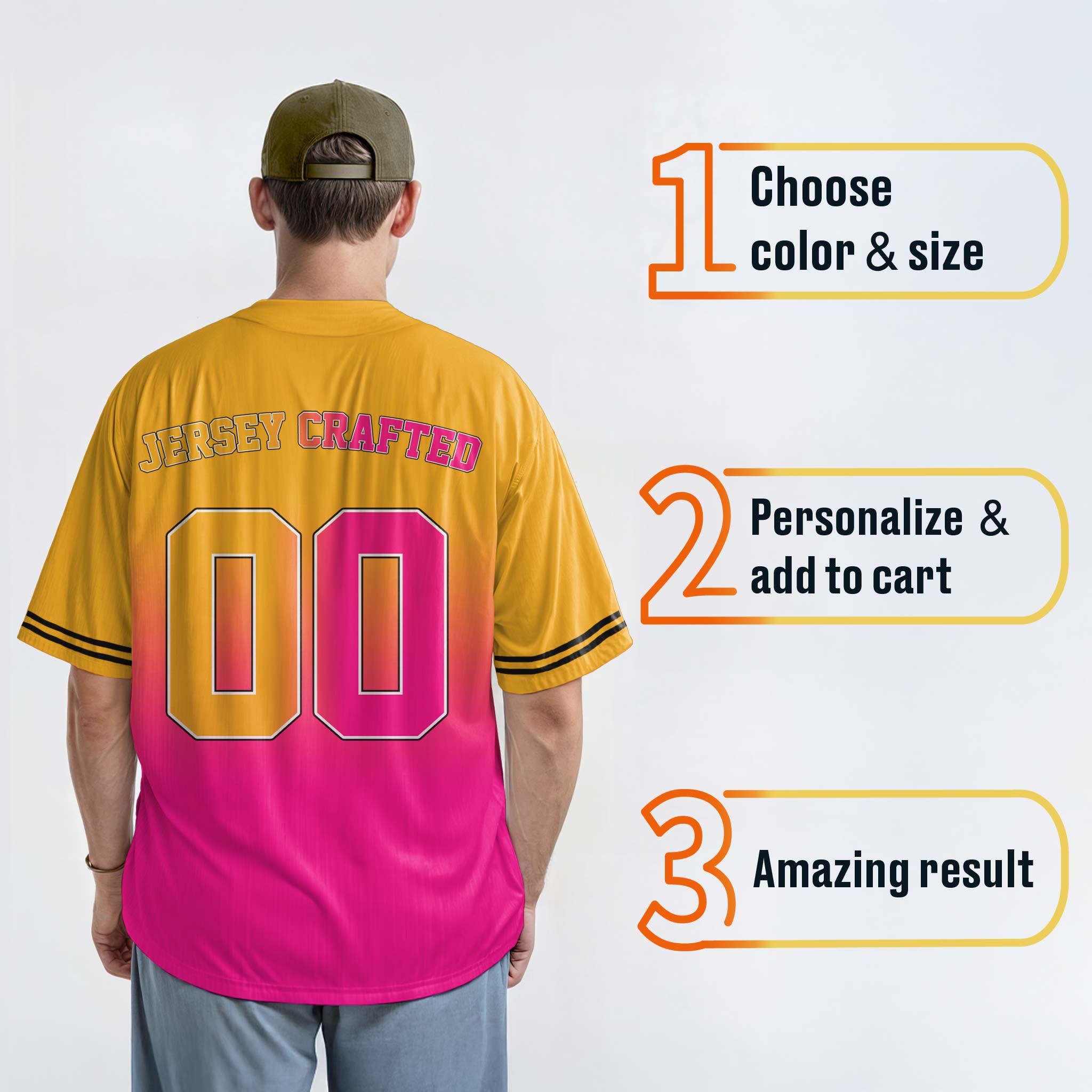 Custom Matching Couple Jerseys Gradient Yellow and Pink - Her King and His Queen - Design Your Own