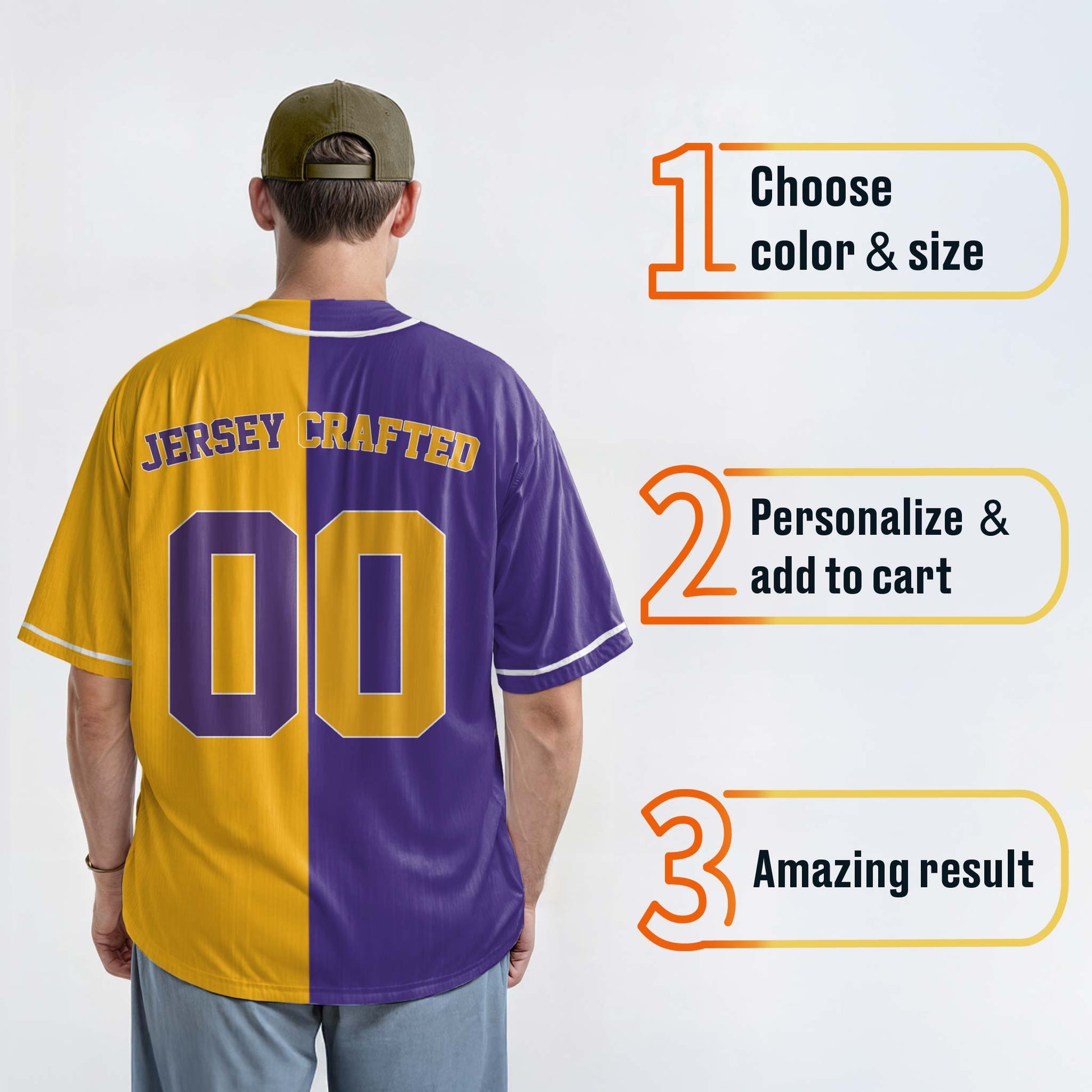 Custom Split Baseball Jersey Yellow and Purple with White Piping - Design Your Own
