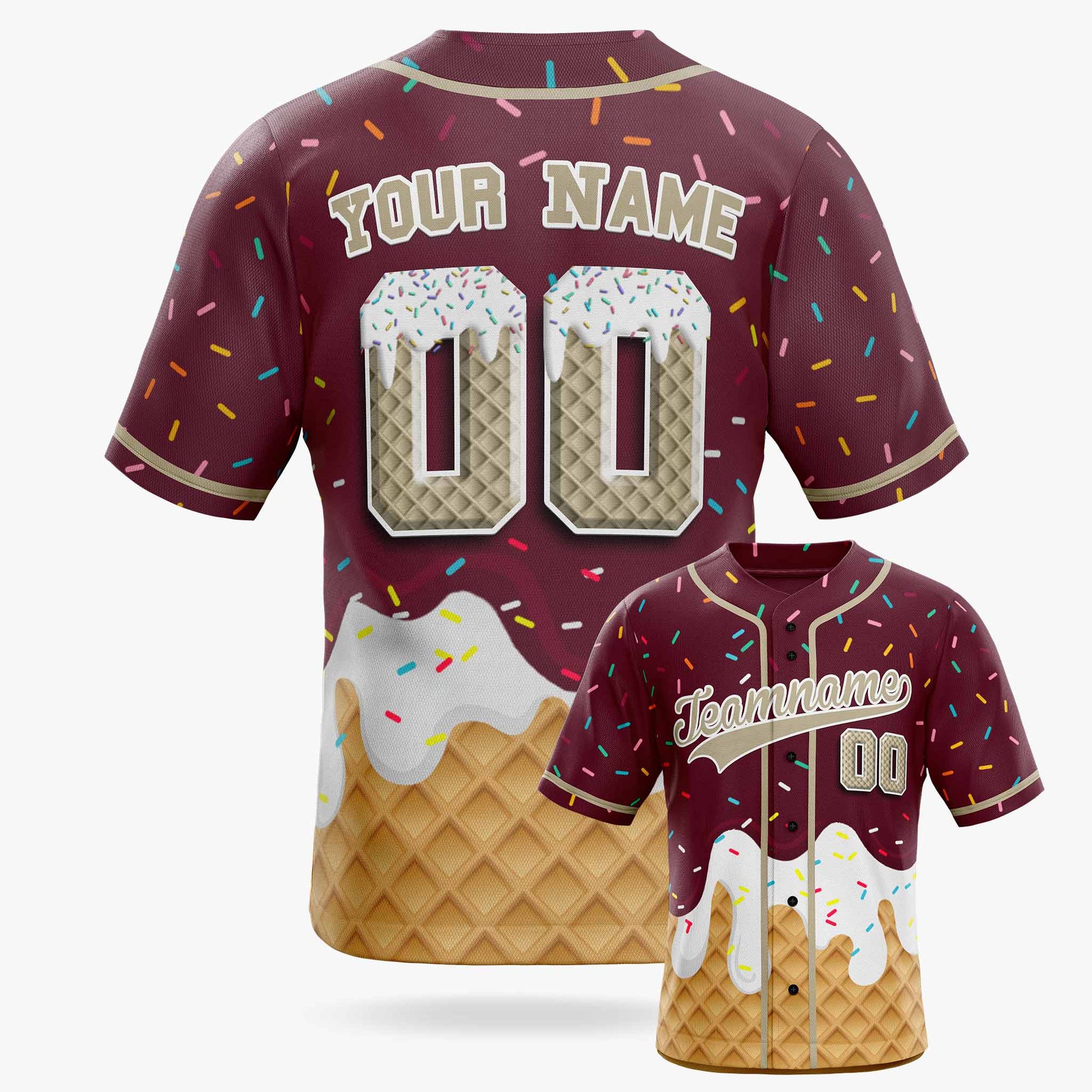 Custom Ice Cream Baseball Jersey Brown and Beige with Piping - Design Your Own