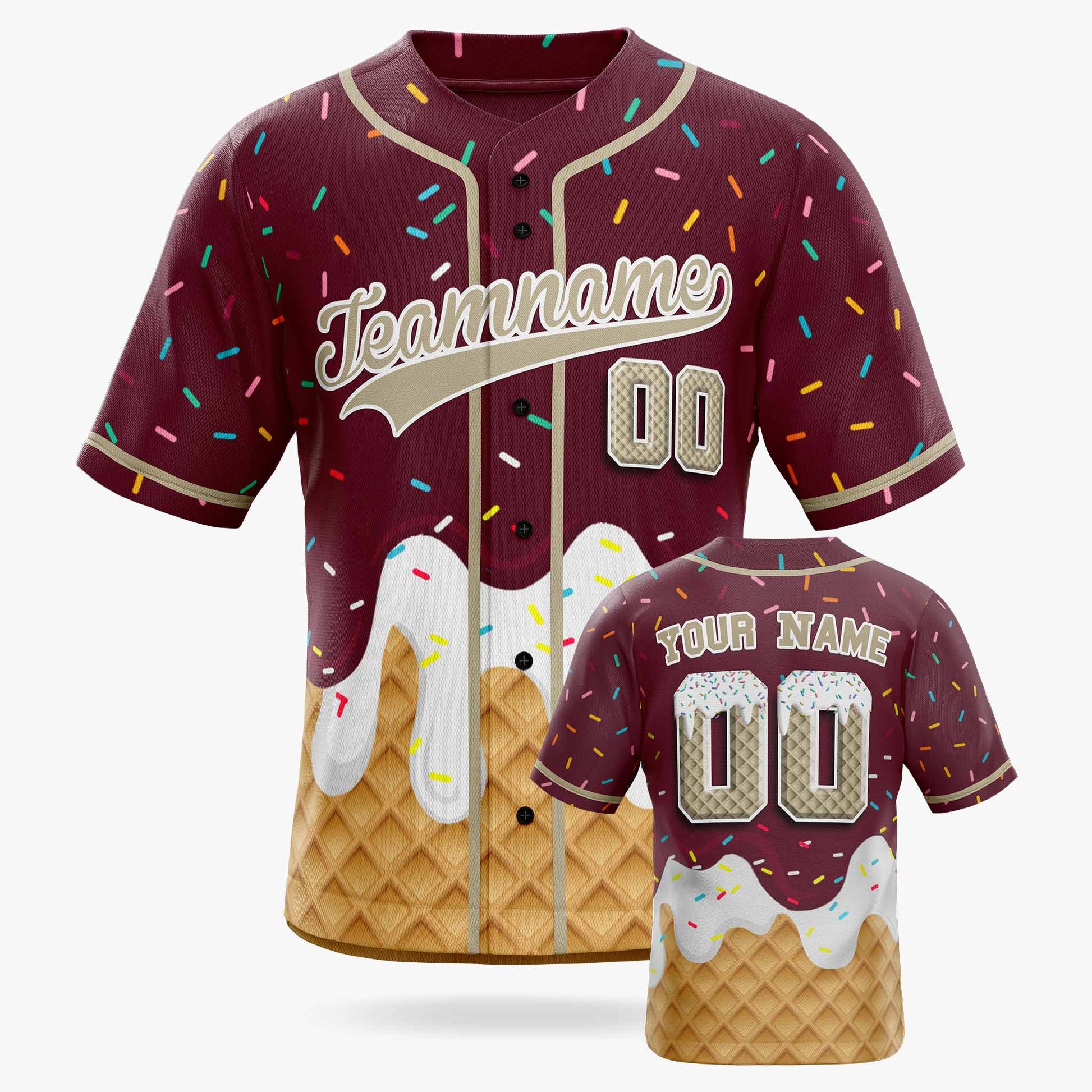 Custom Ice Cream Baseball Jersey Brown and Beige with Piping - Design Your Own
