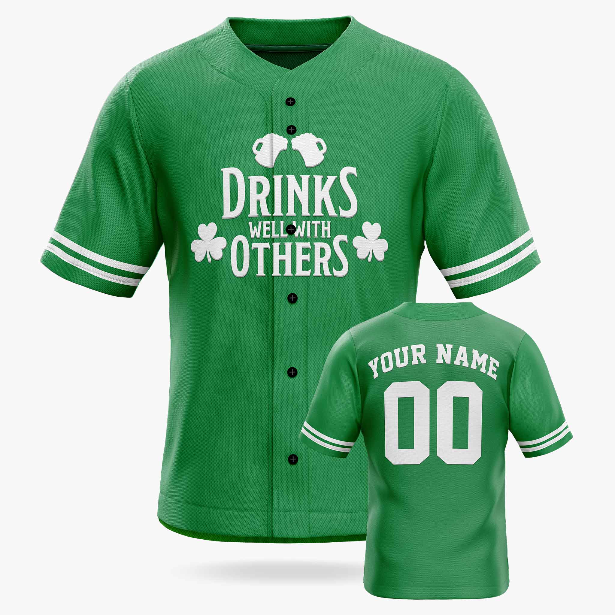 Custom St. Patrick's Day Baseball Jersey Drinks Well - Design Your Own