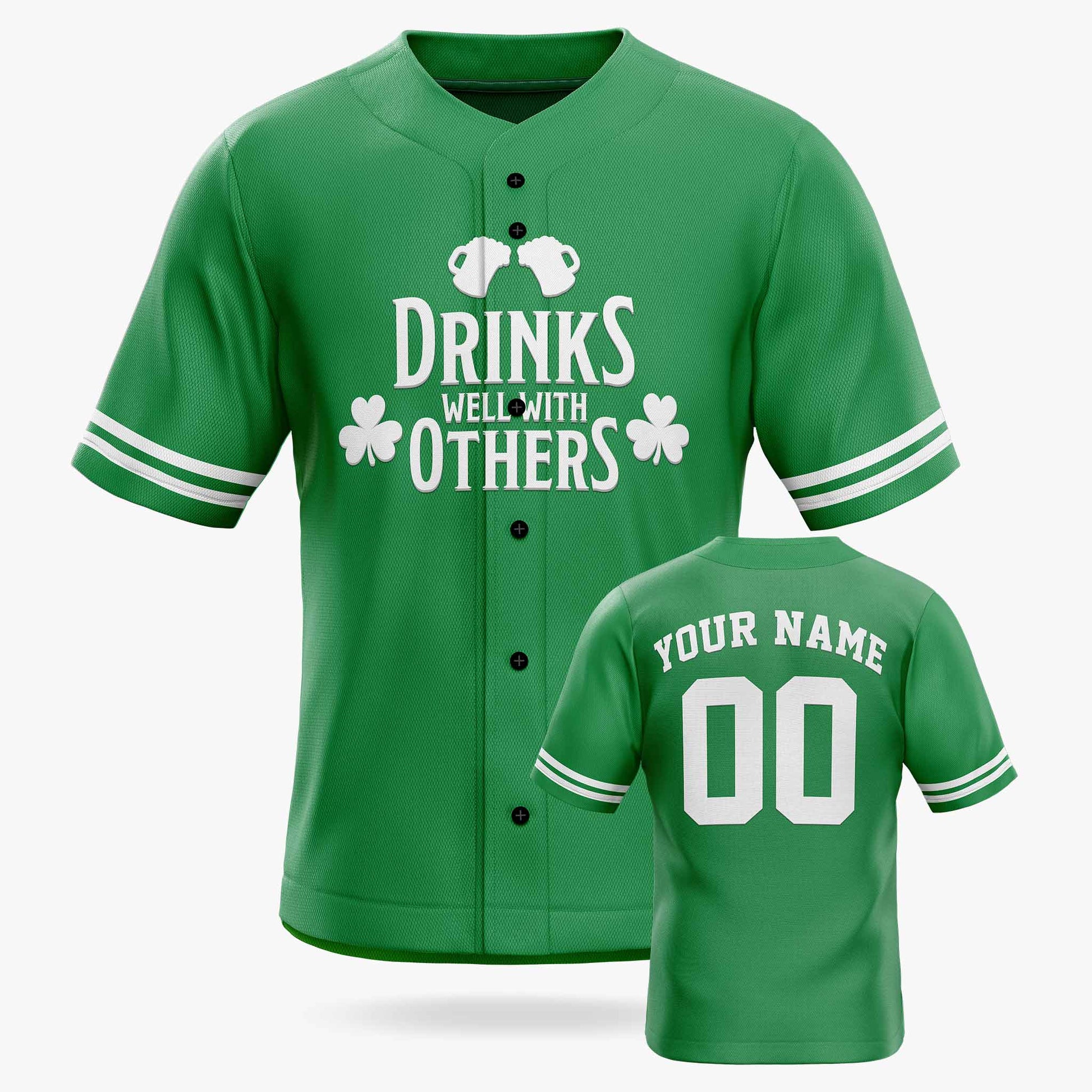Custom St. Patrick's Day Baseball Jersey Drinks Well - Design Your Own