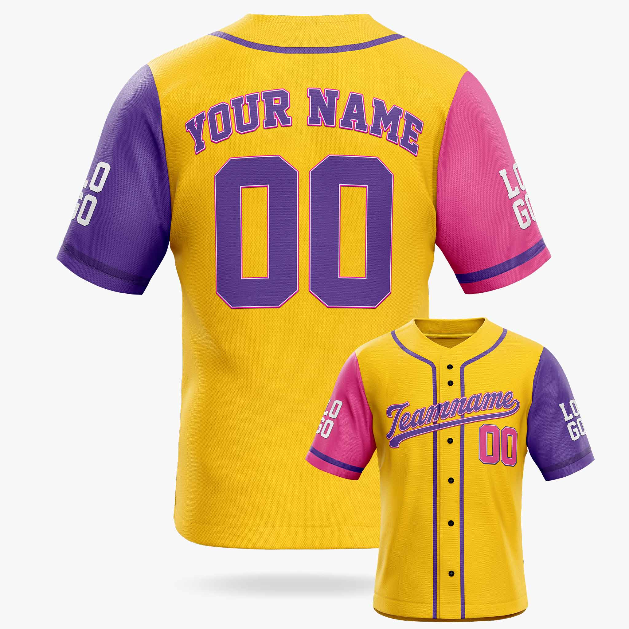 Custom Baseball Jersey Gold Purple and Pink With Piping - Design Your Own