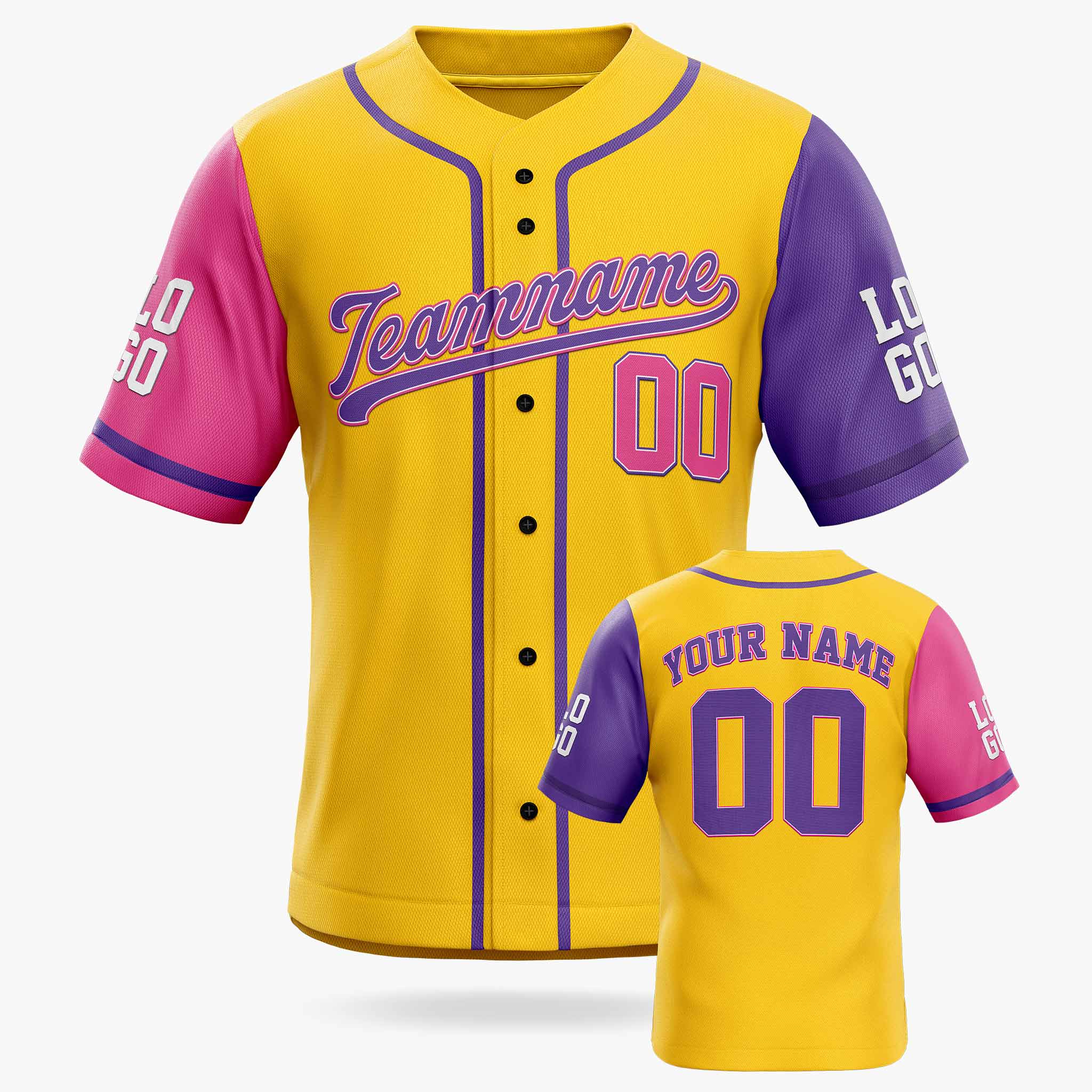 Custom Baseball Jersey Gold Purple and Pink With Piping - Design Your Own