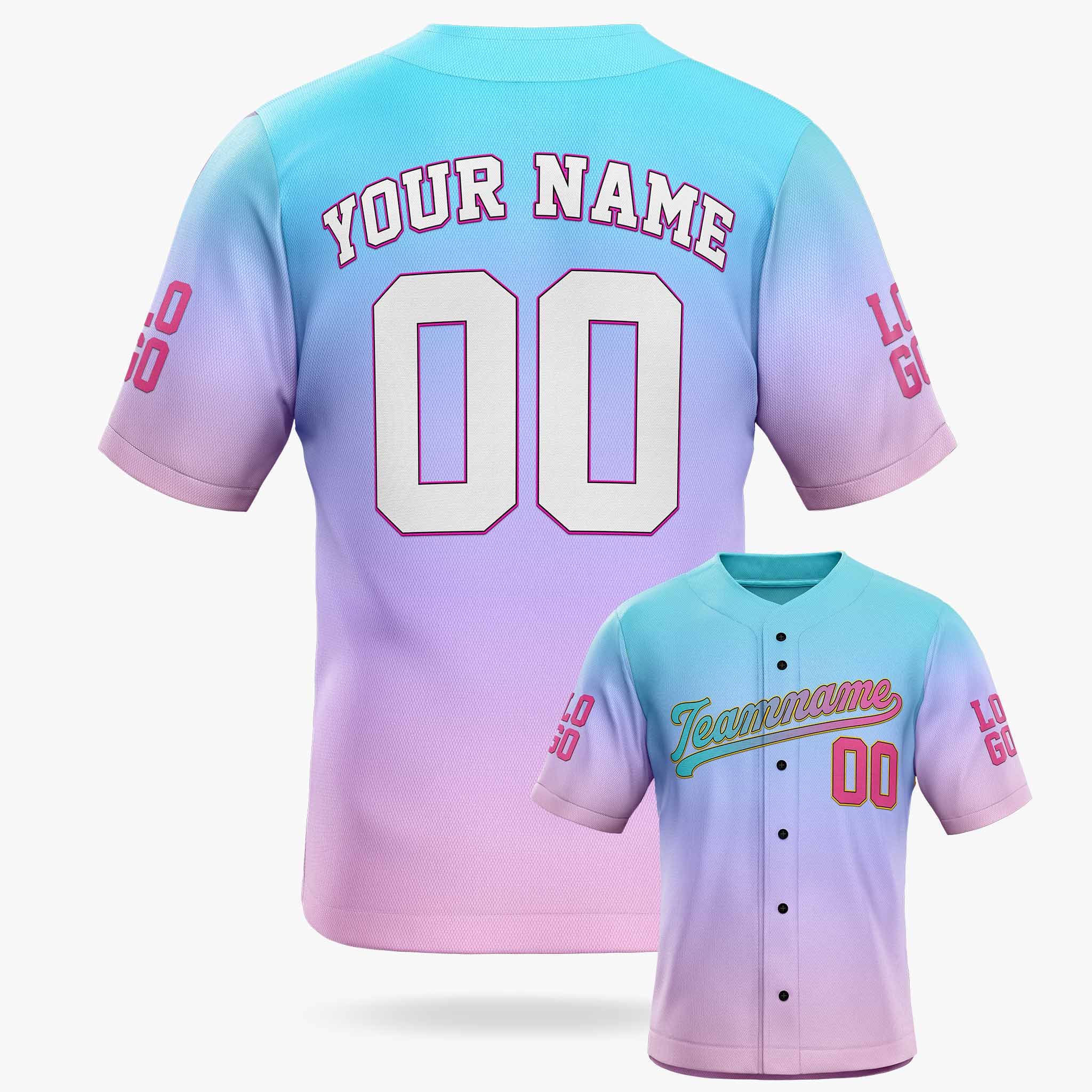 Custom Gradient Baseball Jersey Light Blue and Light Purple - Design Your Own
